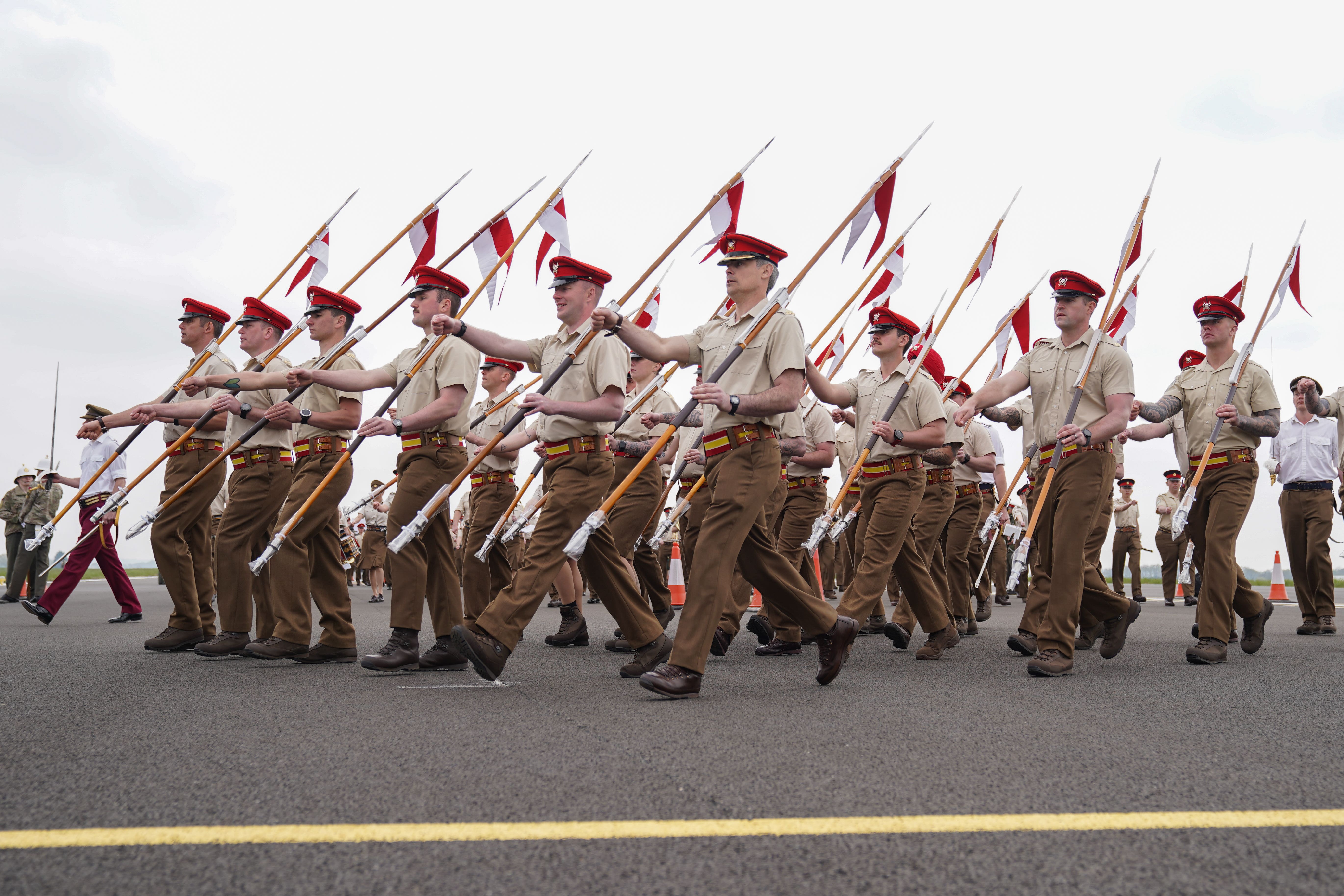 Members of the armed forces during a full tri-service and Commonwealth rehearsal at RAF Odiham in Hampshire (Andrew Matthews/PA)