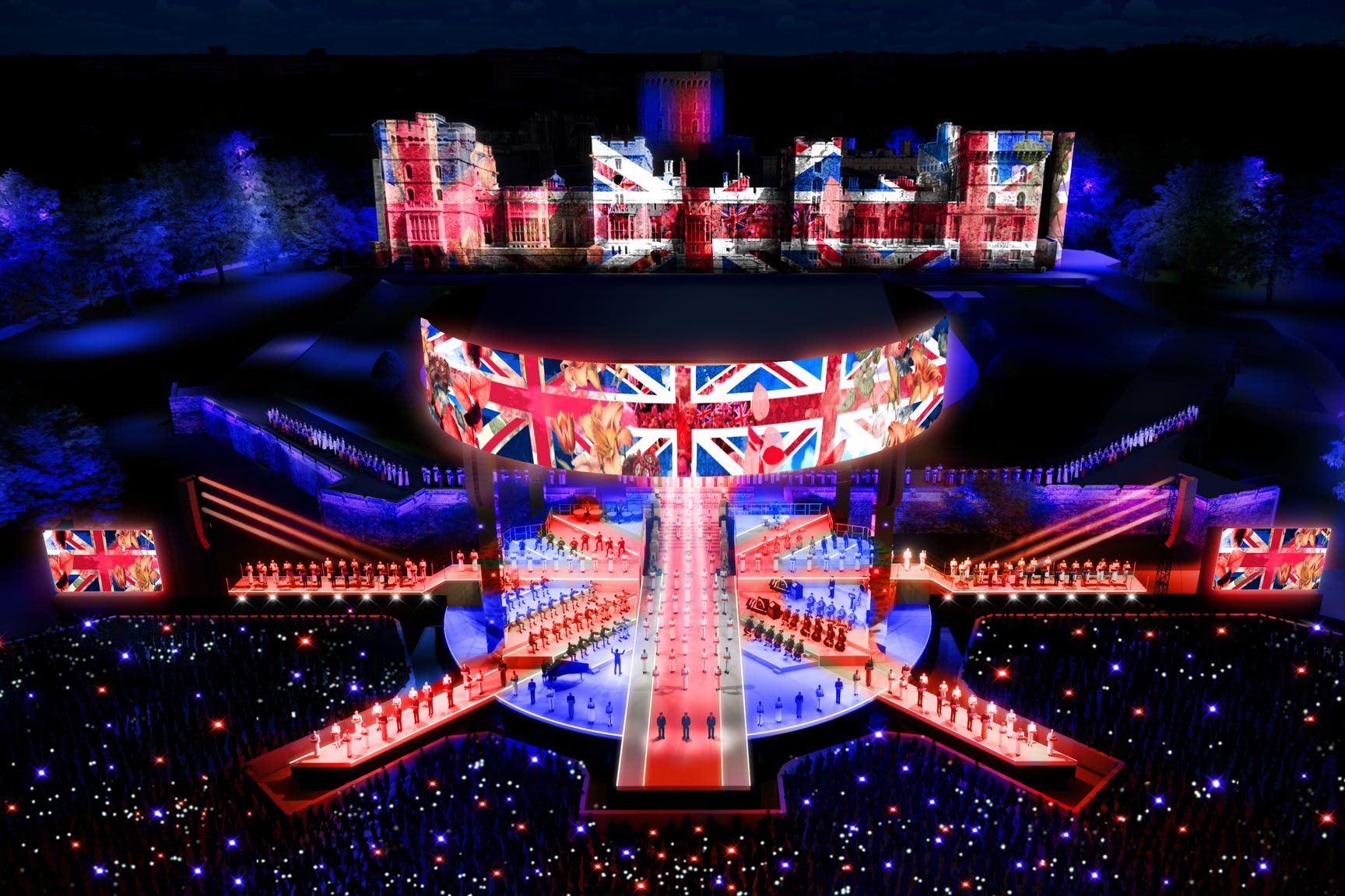 The Coronation Concert will take place on a stage in the shape of the Union flag