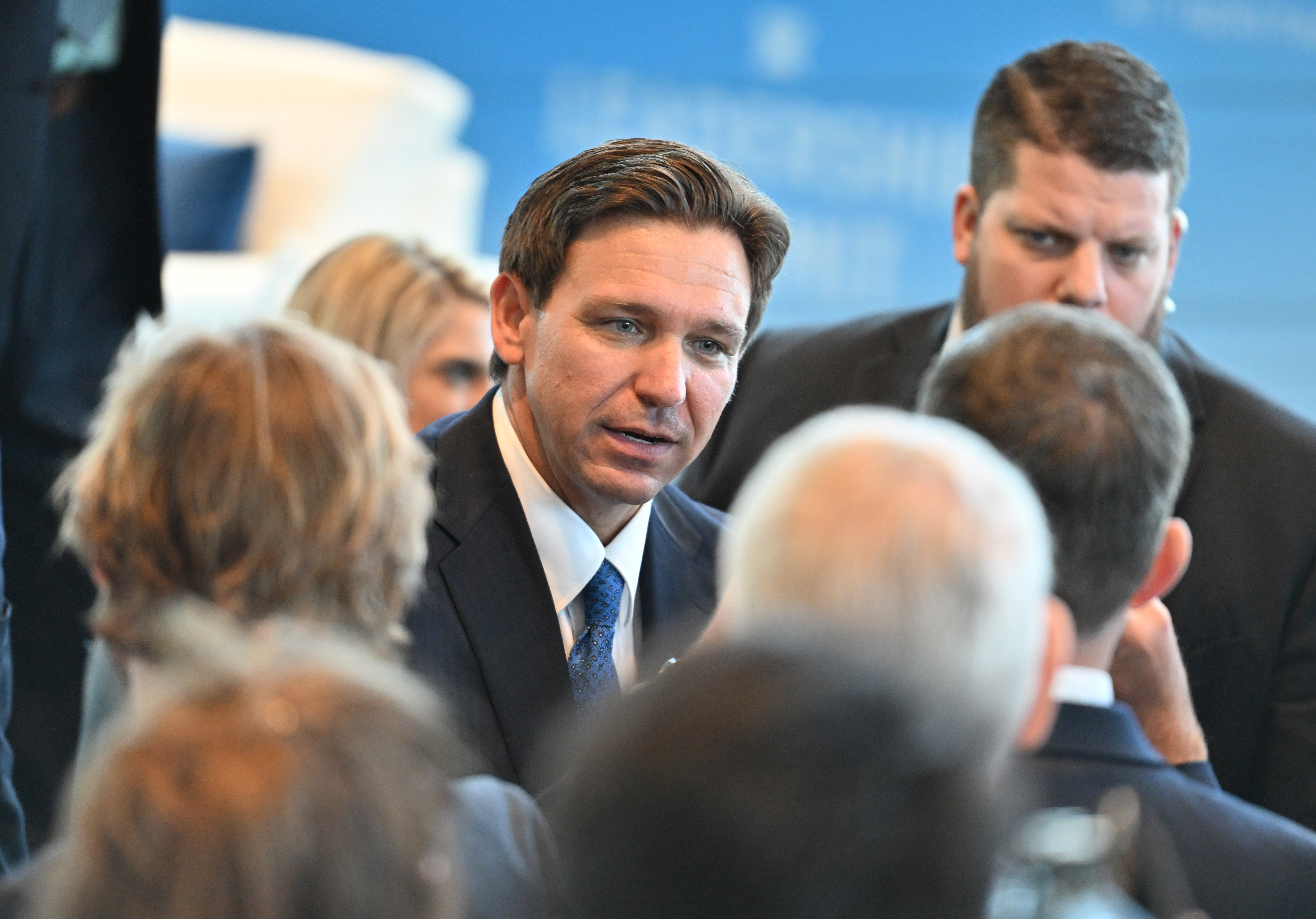 Florida governer Ron DeSantis greets guests after speaking at the Heritage Foundation’s 50th anniversary celebration in National Harbor, Maryland