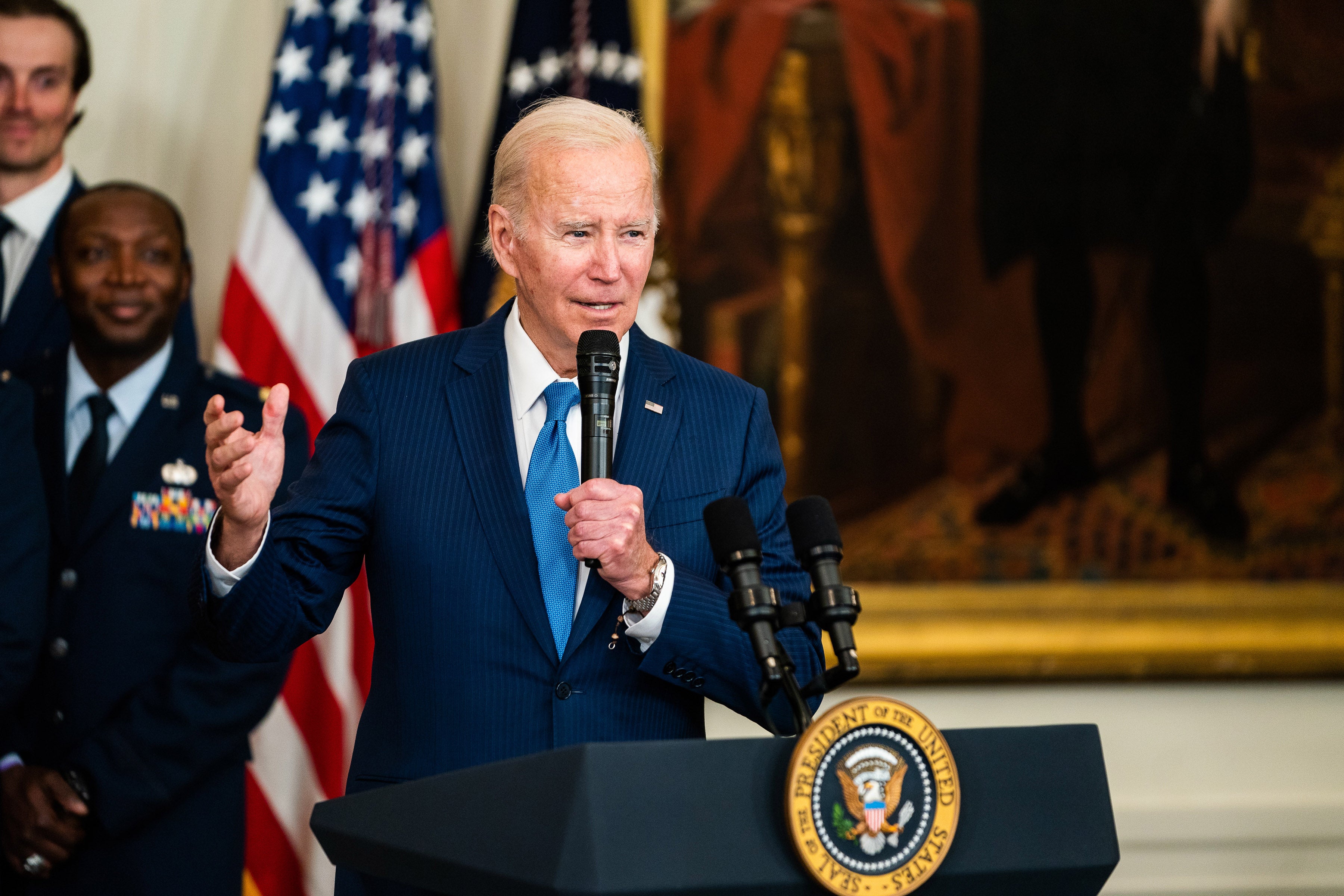 President Biden delivers remarks during a White House event on Friday 28 April