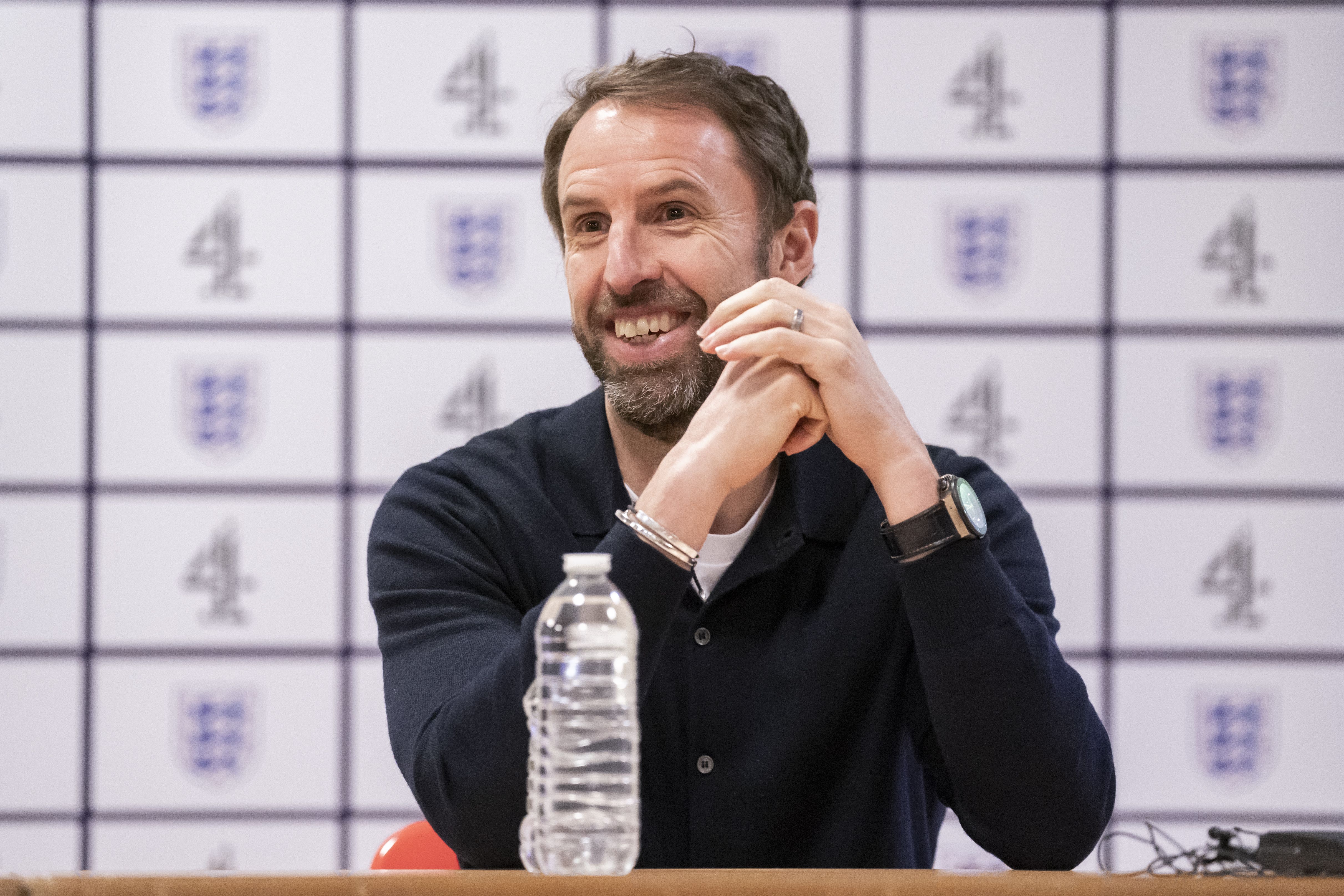 Gareth Southgate during a mock press conference at Lawnswood School, Leeds (Danny Lawson/PA)