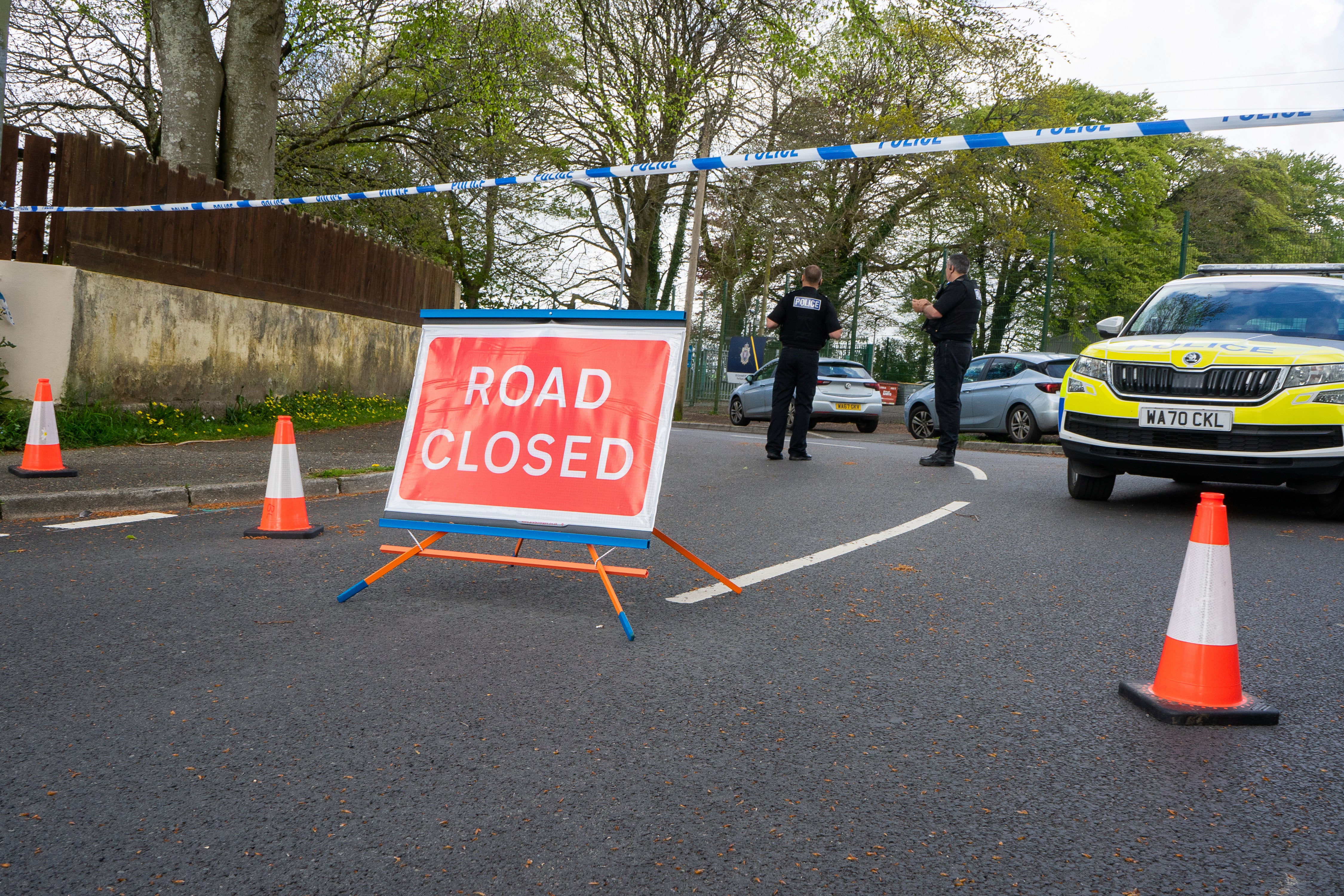 Police at the scene in Bodmin after the fatal stabbing on Sunday