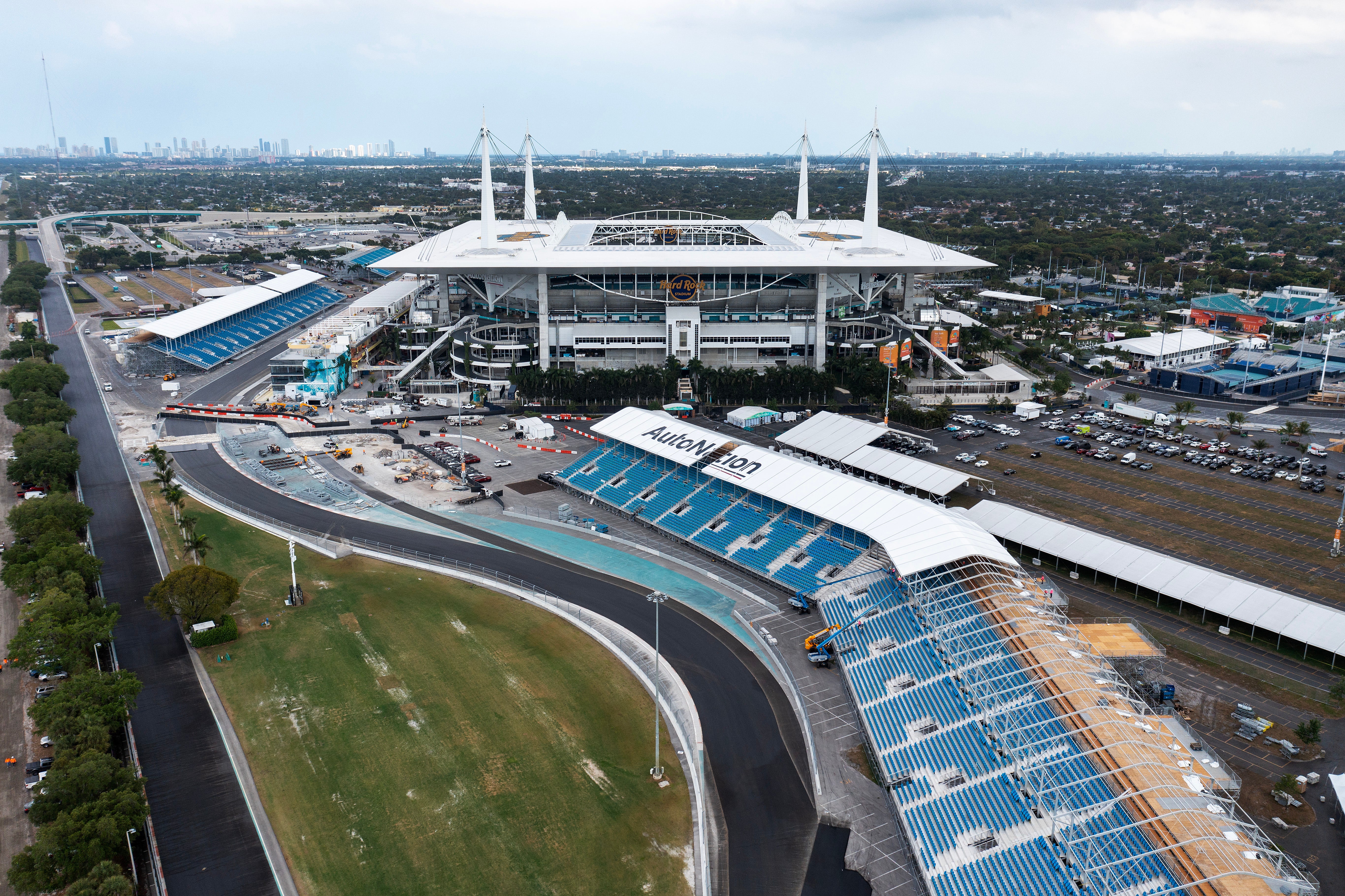 The street track around the Hard Rock Stadium hosts the second edition of the Miami Grand Prix