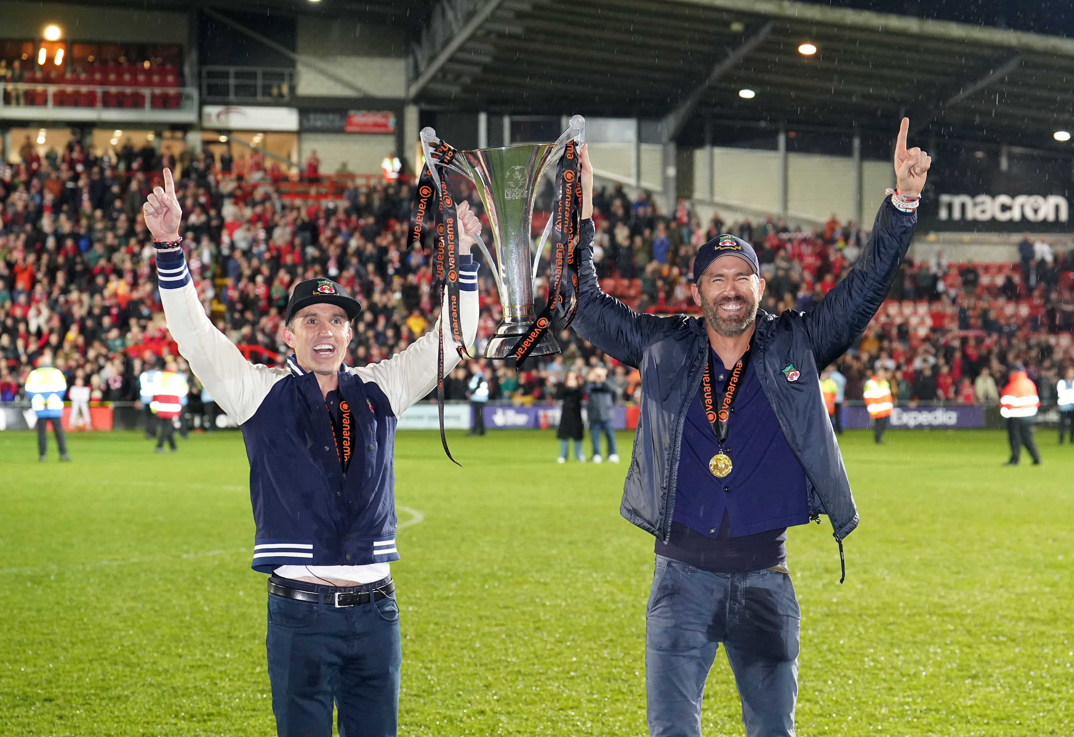 Ryan Reynolds and Rob McElhenney’s Wrexham secured a place in the English Football League (PA)