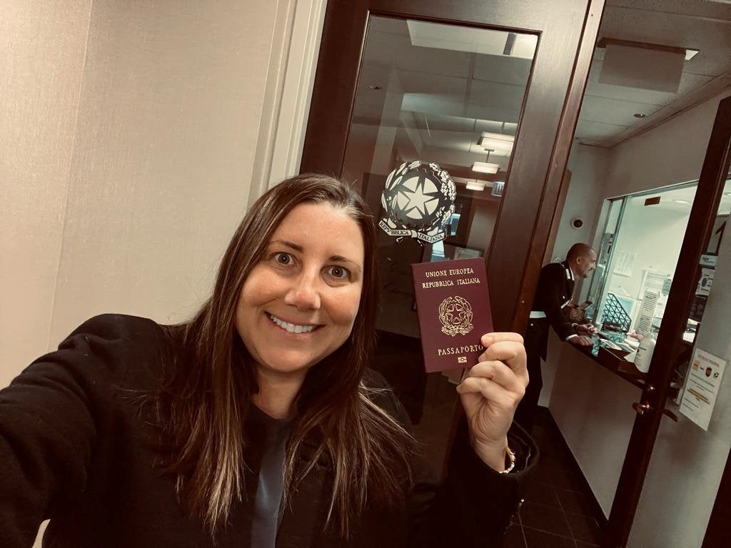 Meredith Tabbone with her Italian passport