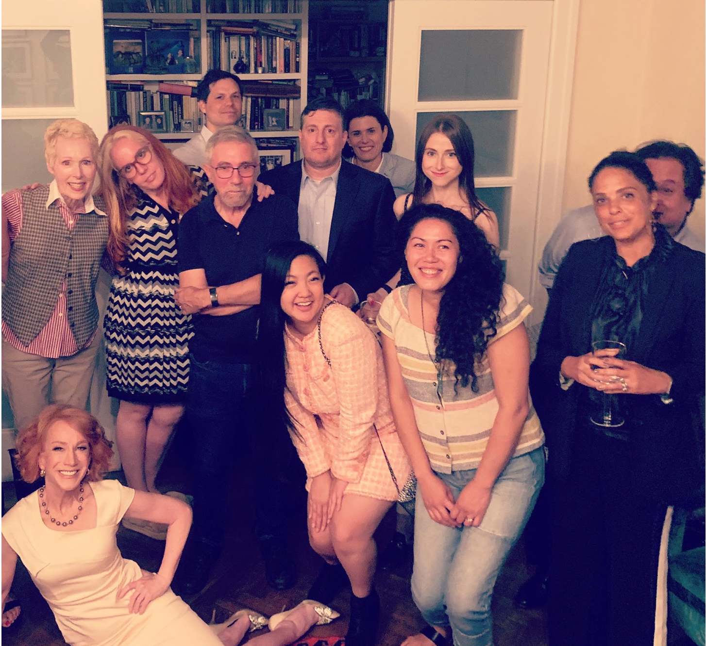 E Jean Carroll, left, testified that she decided to sue Donald Trump after meeting George Conway, far right, at a party at the home of writer Molly Jong-Fast, second from left, in 2019. Also in attendance was Kathy Griffin, bottom left and Soledad O’Brien, second from right.