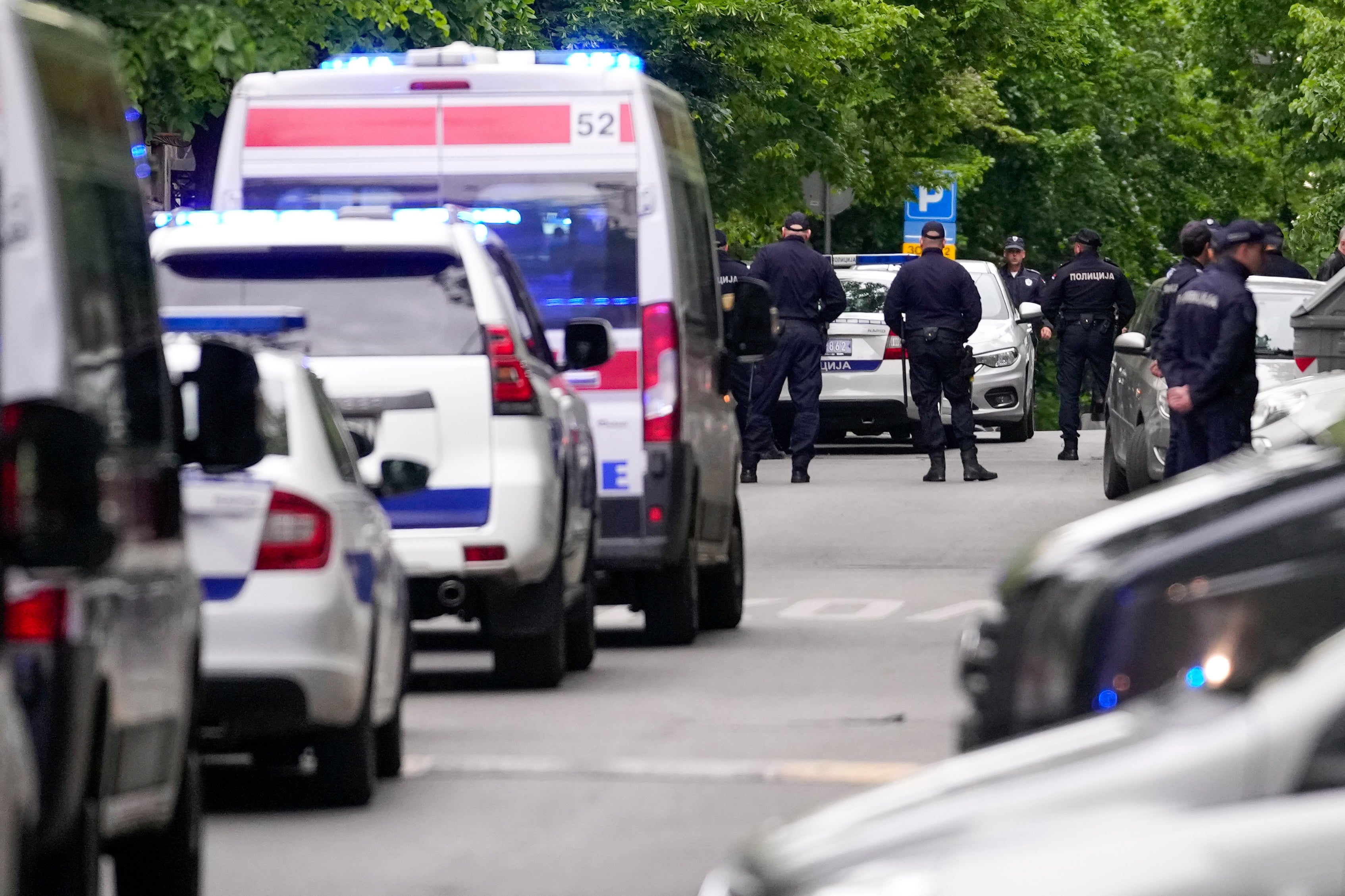 Police block streets around the Vladislav Ribnikar school