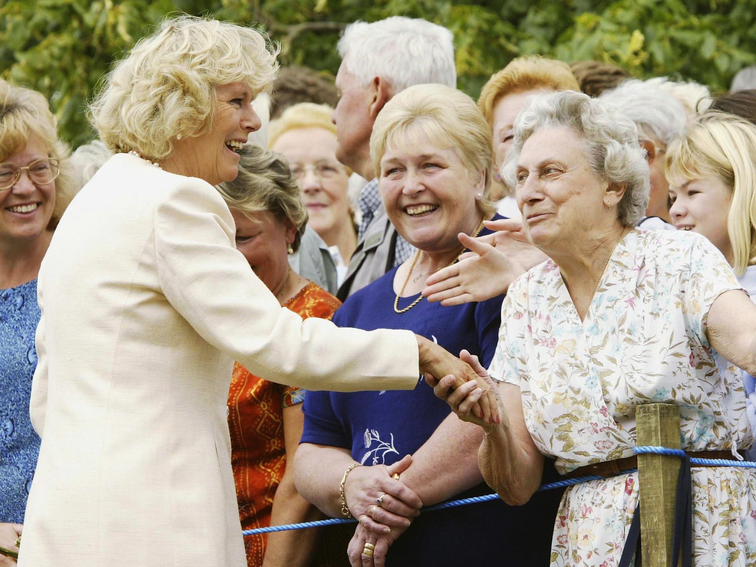 Camilla greets well-wishers at the Sandringham Flower Show in 2003