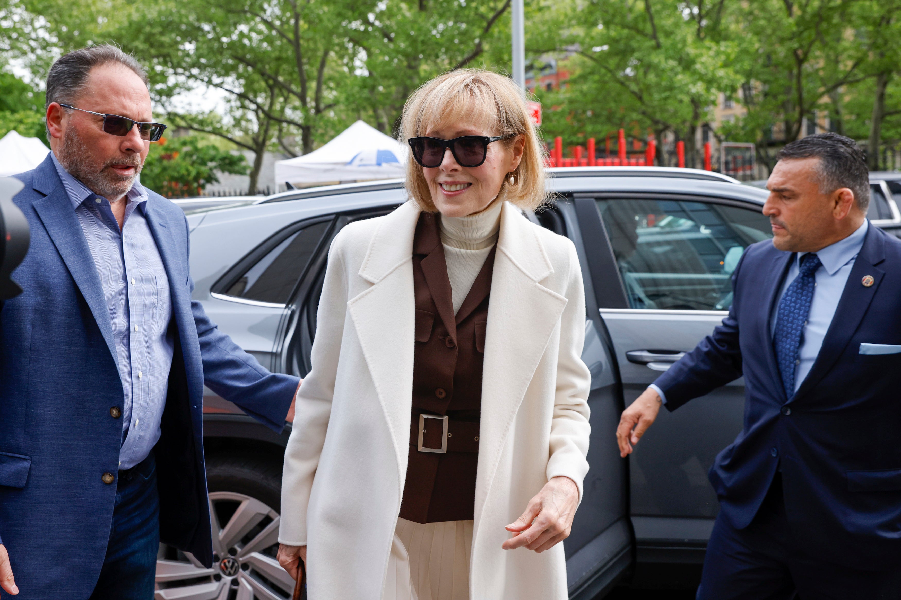 E Jean Carroll arrives at court in New York on Wednesday, 3 May