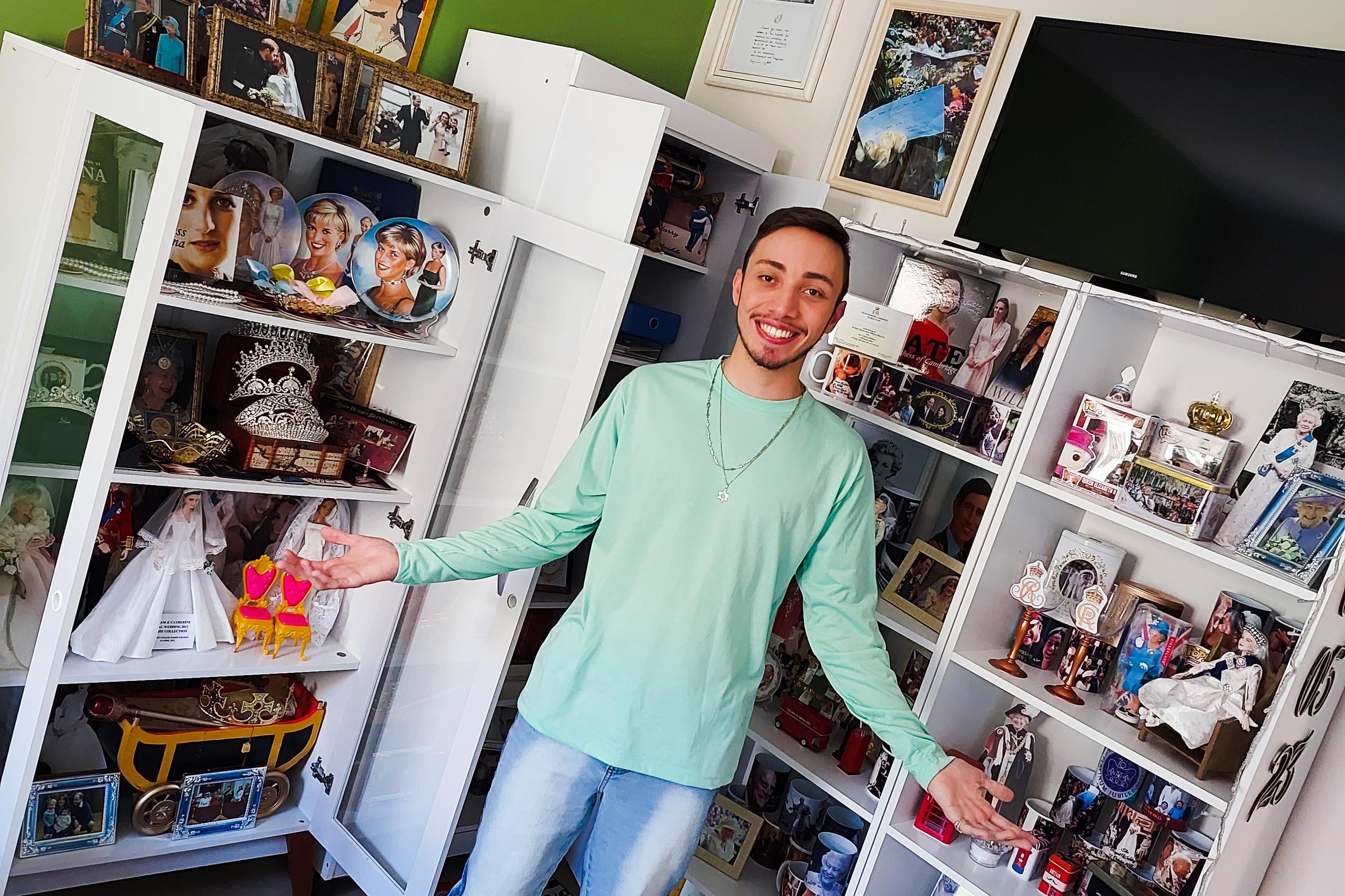 Savio Valei, 22, from Brazil, has more than 2,000 pieces of royal memorabilia (Danielle Furlan/PA)