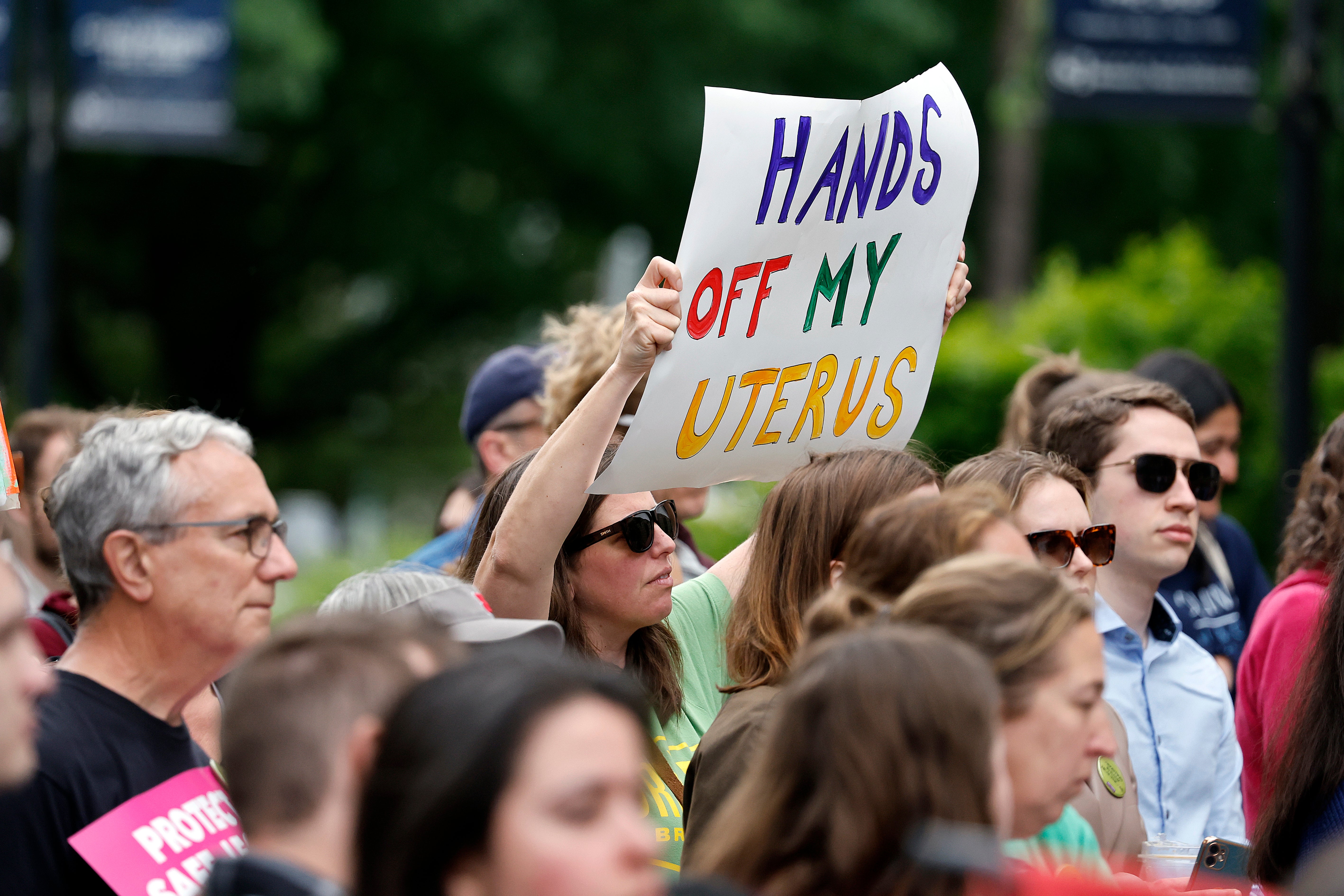 Abortion rights supporters gather at a rally at Bicentennial Plaza put on by Planned Parenthood South Atlantic