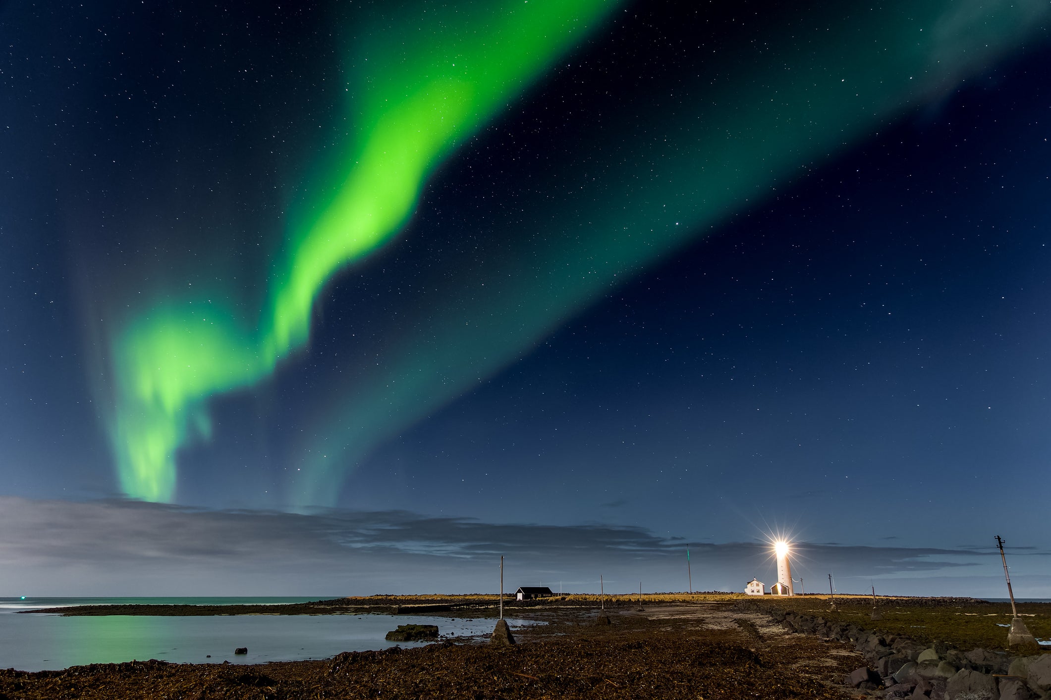 The Northern Lights over the Grotta Lighthouse