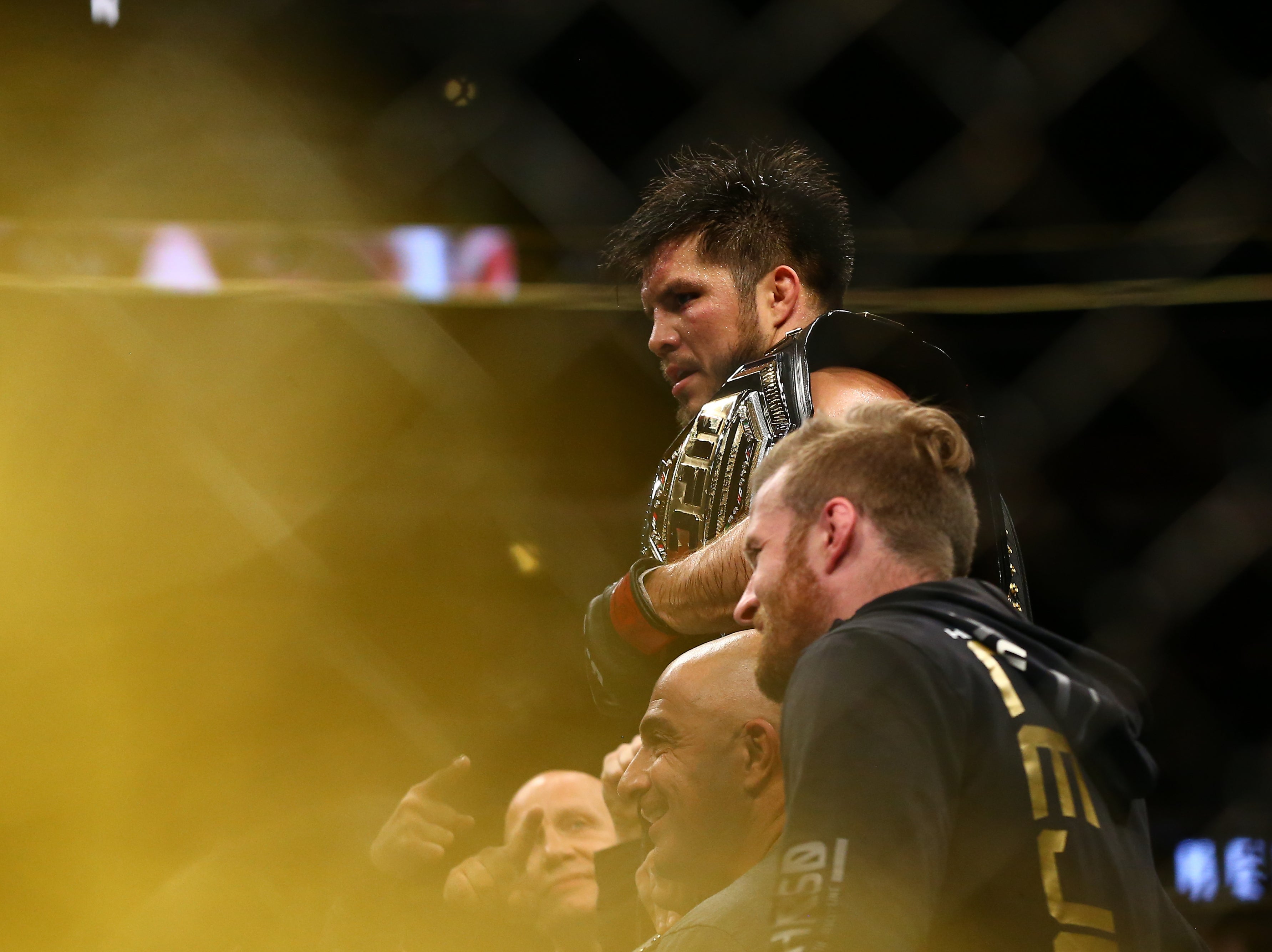 Henry Cejudo after winning his second UFC title, the bantamweight belt