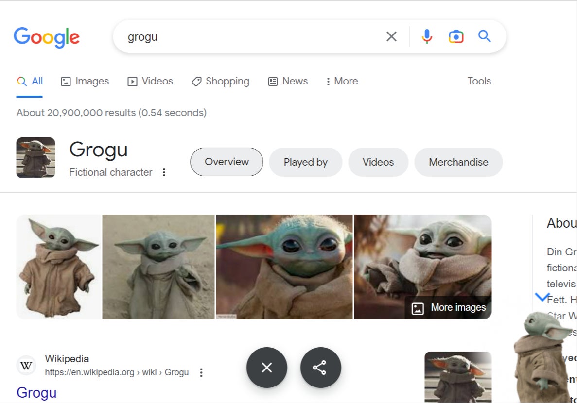 Grogu appears on Google for Star Wars Day