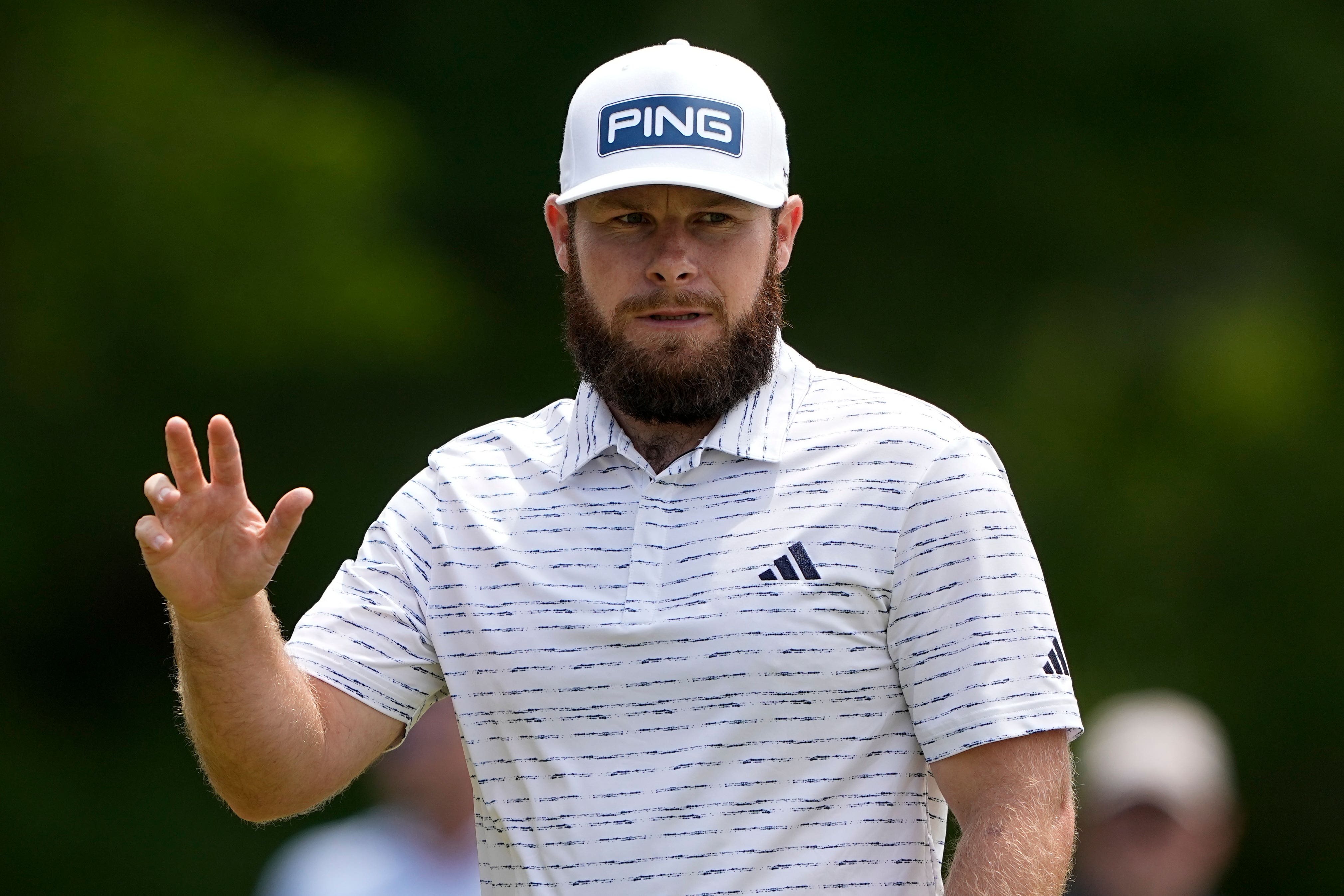 Englishman Tyrrell Hatton has finished tied first after the second day at the Wells Fargo Championship in Charlotte on Friday, with the 31-year-old having a day out with the putter (Chris Carlson/AP)