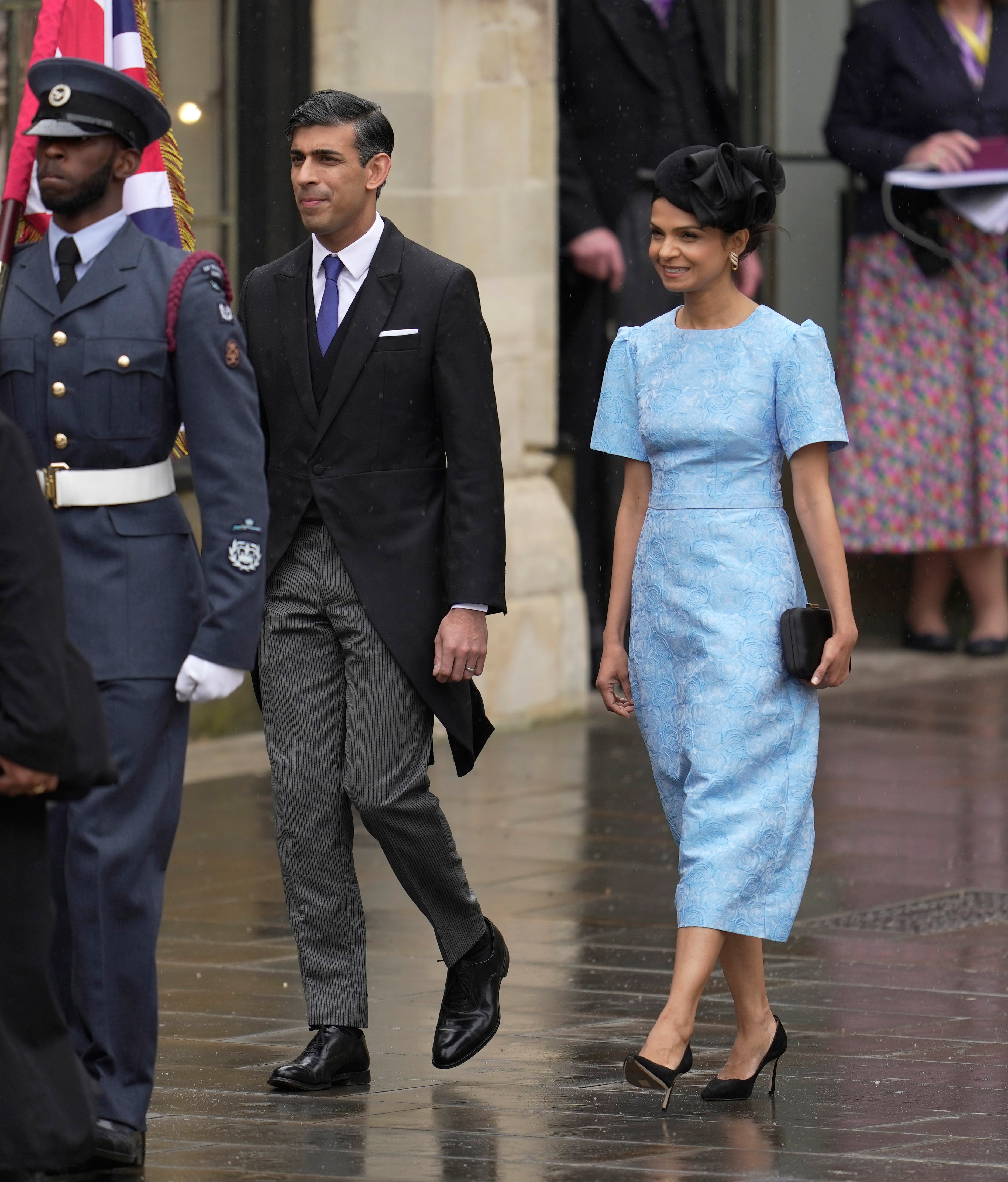 Prime minister Rishi Sunak and his wife Akshata Murthy arrive at Westminster Abbey