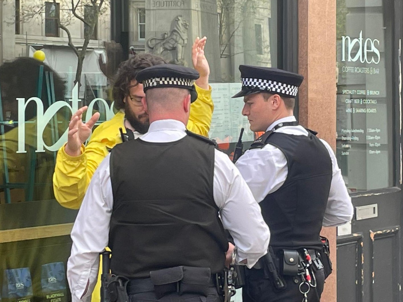 A protester supporting the Republic campaign group being arrested near Trafalgar Square before the coronation on 6 May