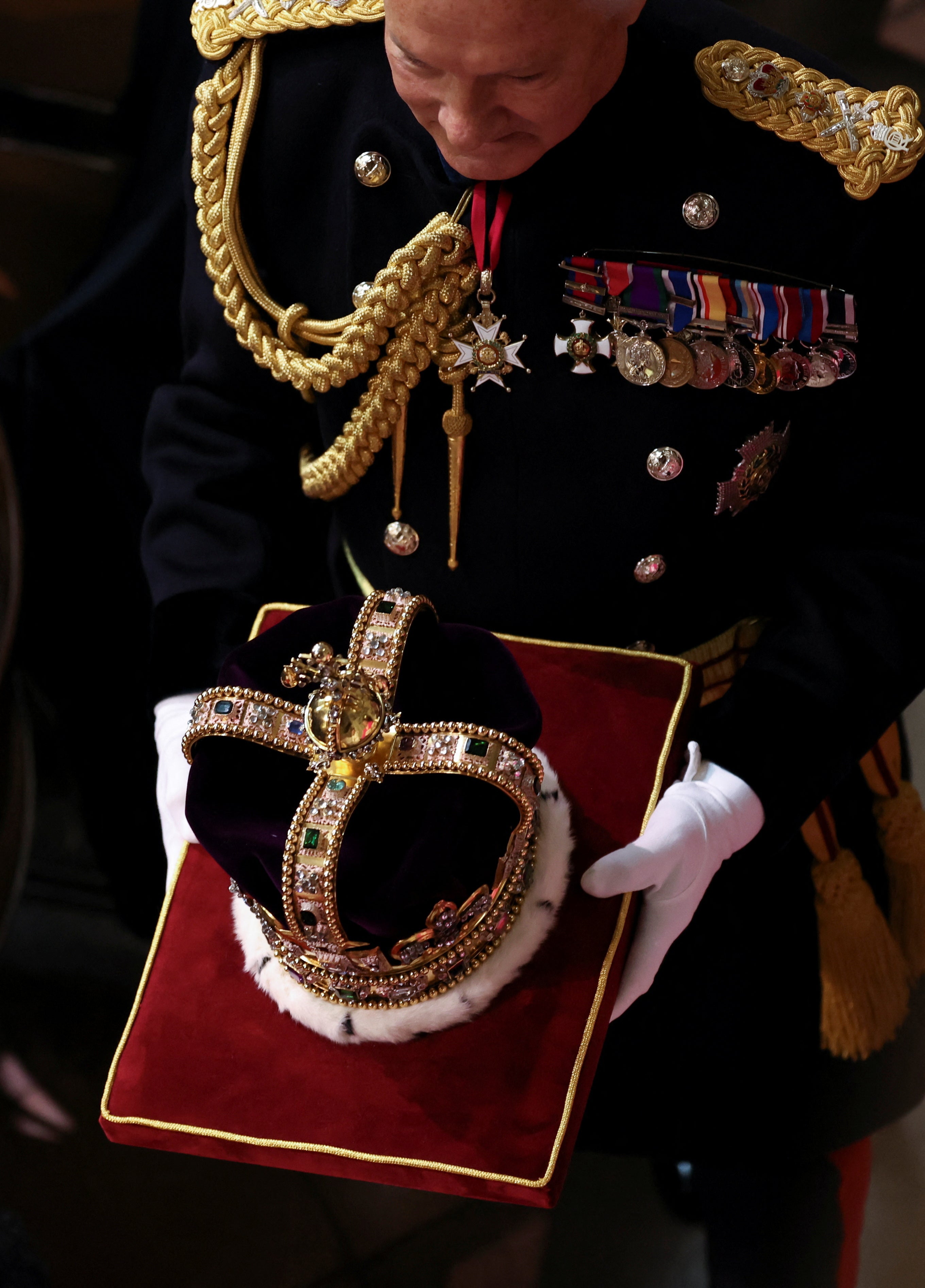 The 17th century St Edward's Crown brought into the abbey