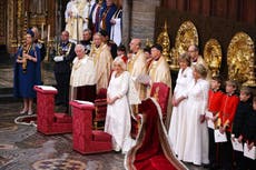 Coronation – live: King Charles and Queen Camilla’s ceremony underway as Prince Harry attends alone