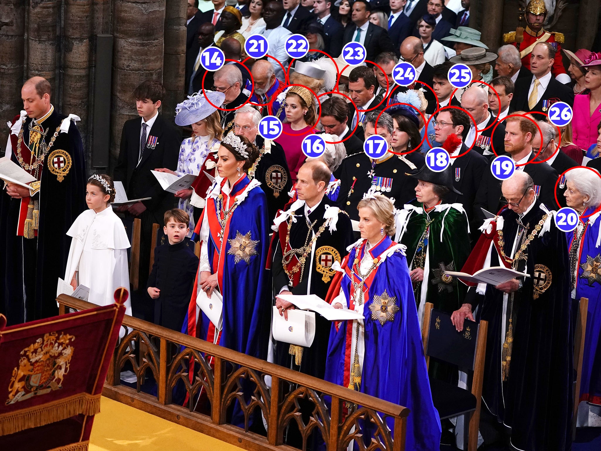 Prince Andrew and Prince Harry were both seated on the third row