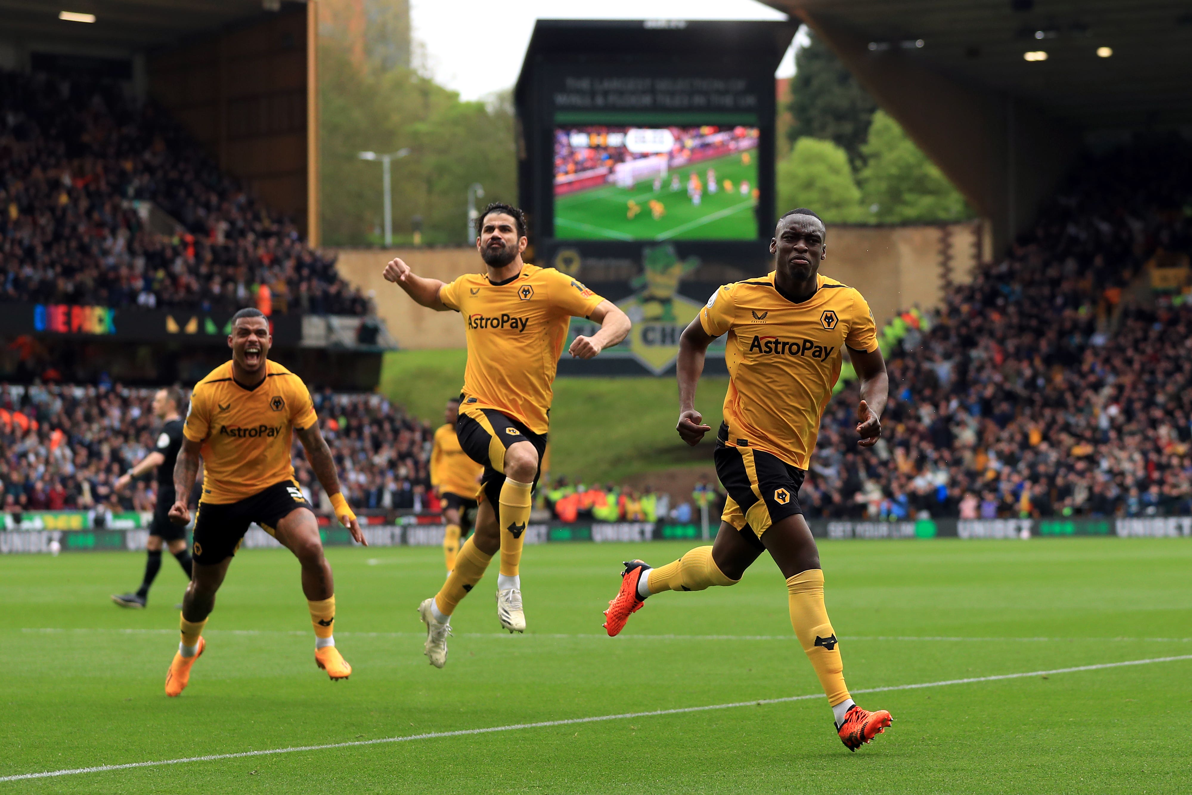 Toti Gomes celebrates his winner against Aston Villa (Bradley Collyer/PA)