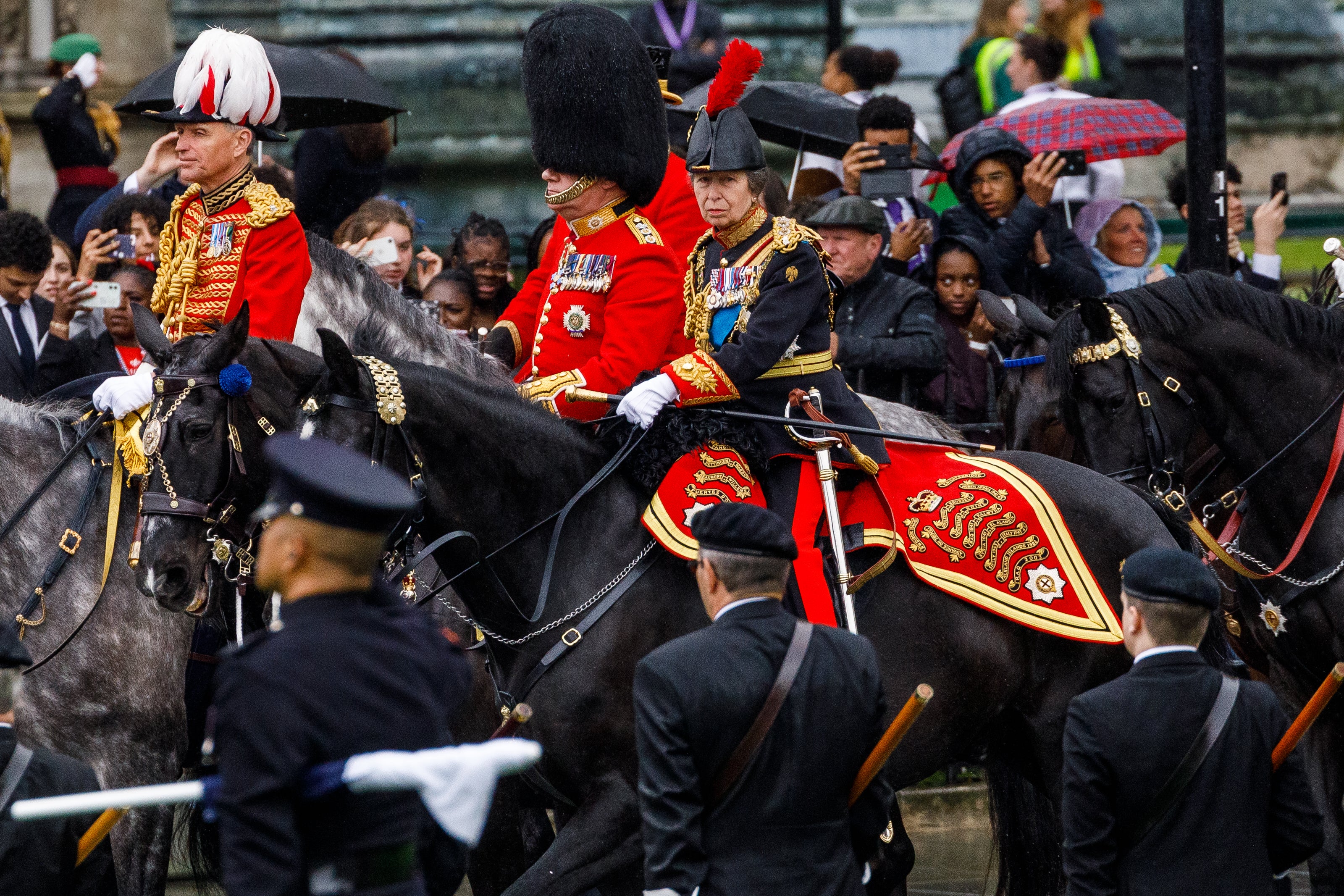 Princess Anne leads 6,000 armed services personnel during Coronation Procession