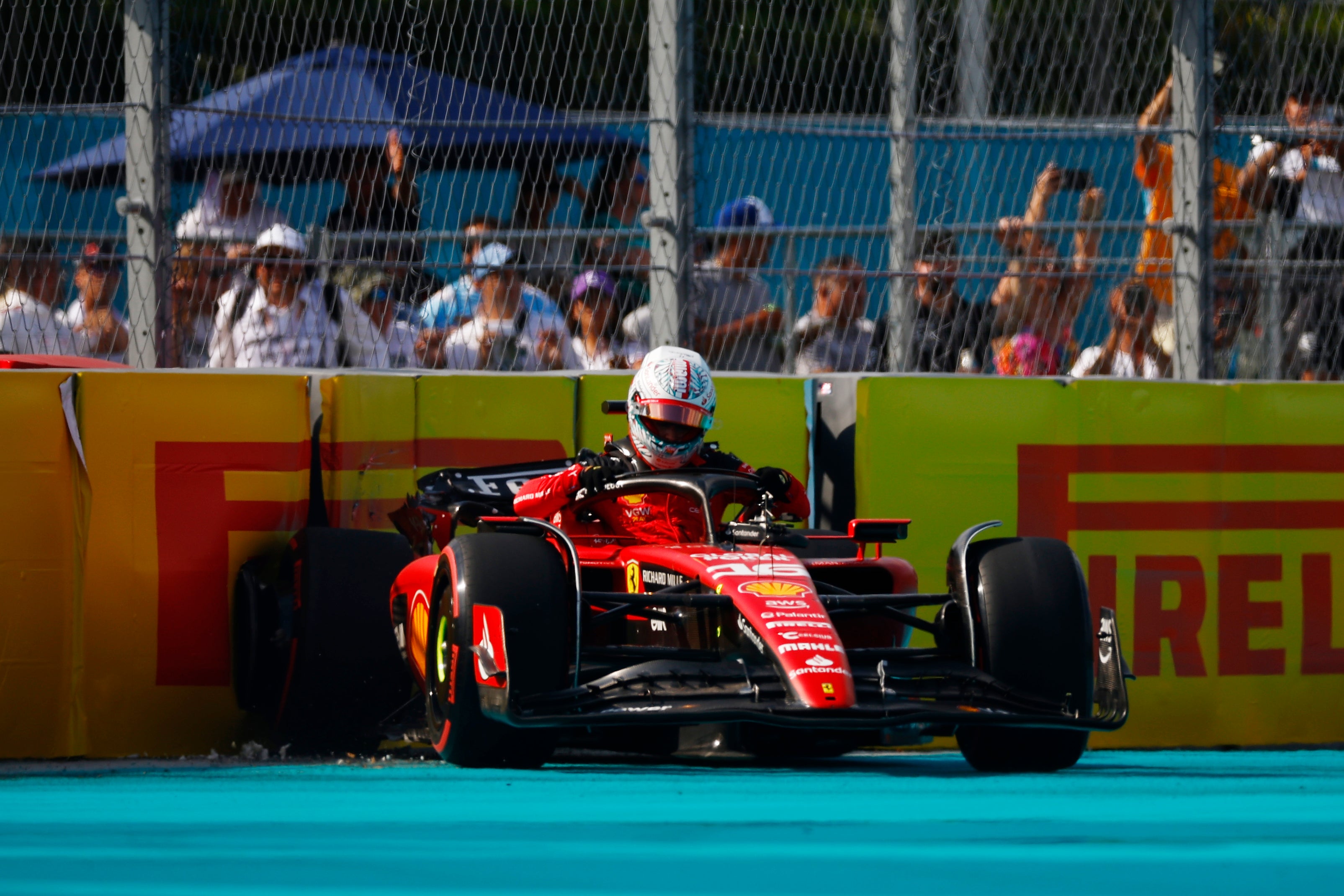 Charles Leclerc crashed to end qualifying in Miami