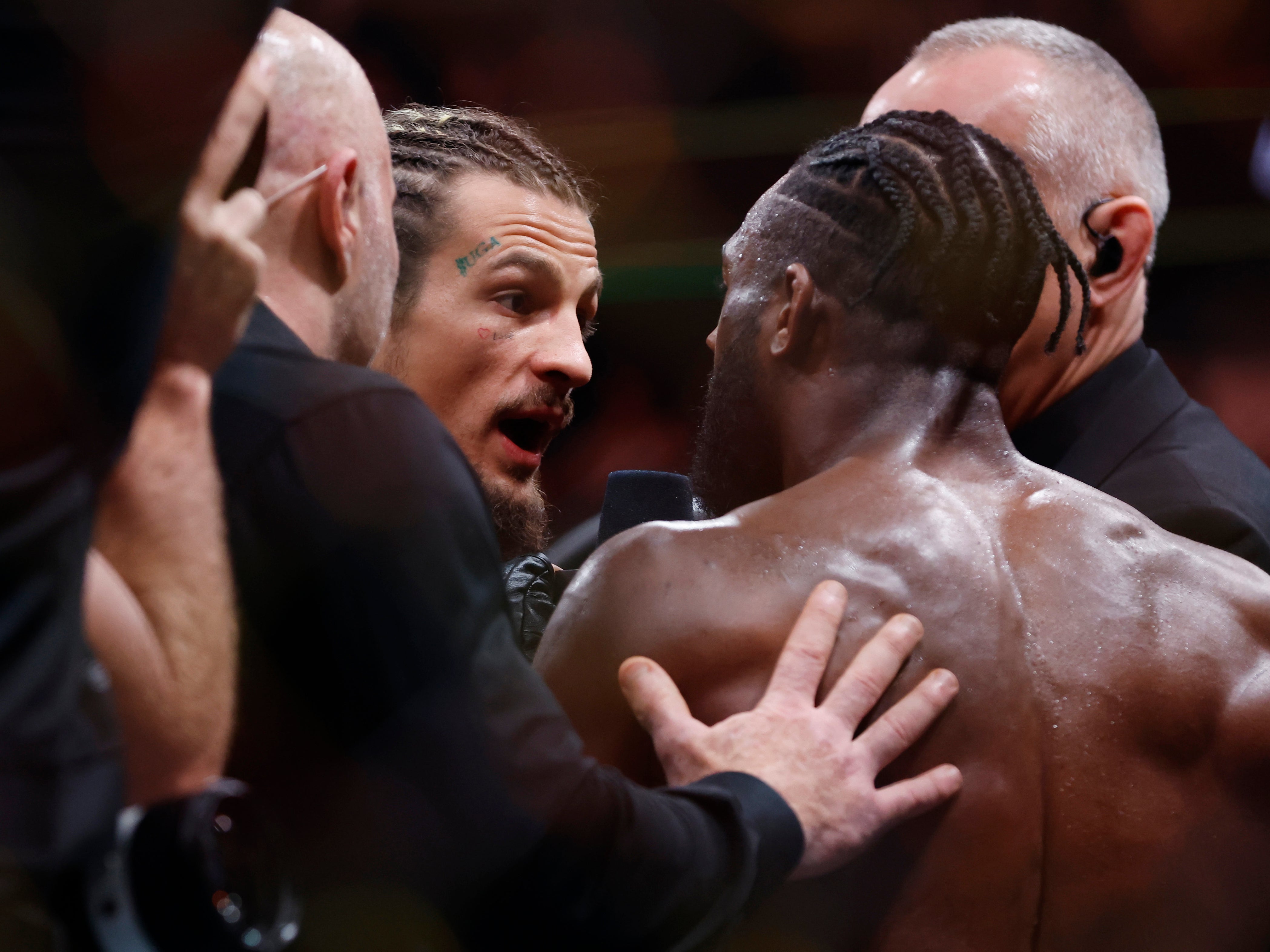 Sean O’Malley (centre) is next for bantamweight champion Aljamain Sterling