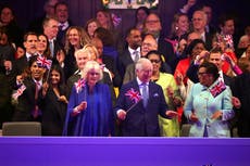 The King and Queen watch over an eclectic coronation concert, starring Katy Perry, Prince William and Miss Piggy