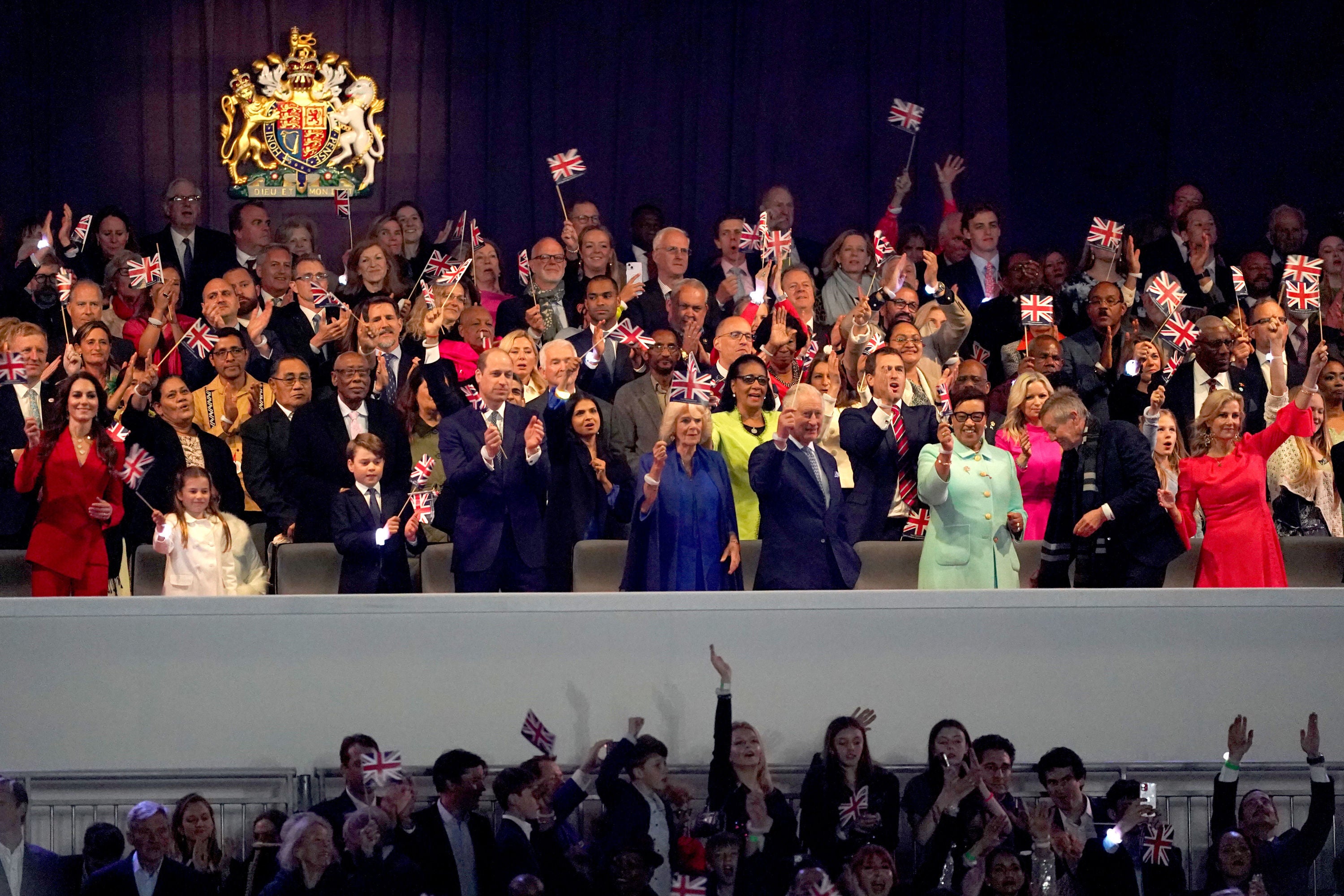 Sophie, Duchess of Edinburgh can be seen enjoying the music on the far right-hand side.