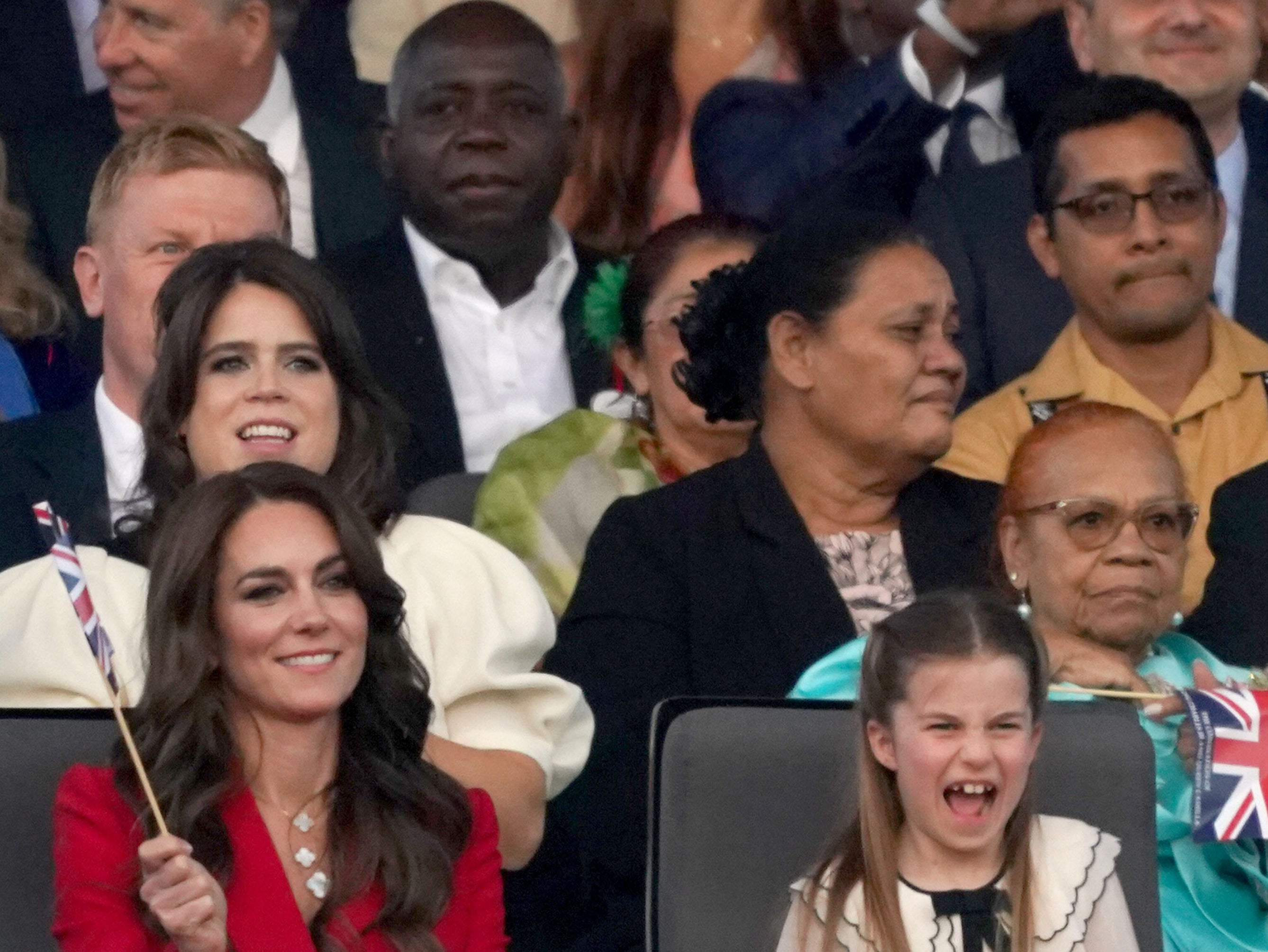 The Princess of Wales was seen waving her flag and dancing along with her children at regular moments throughout the concert.