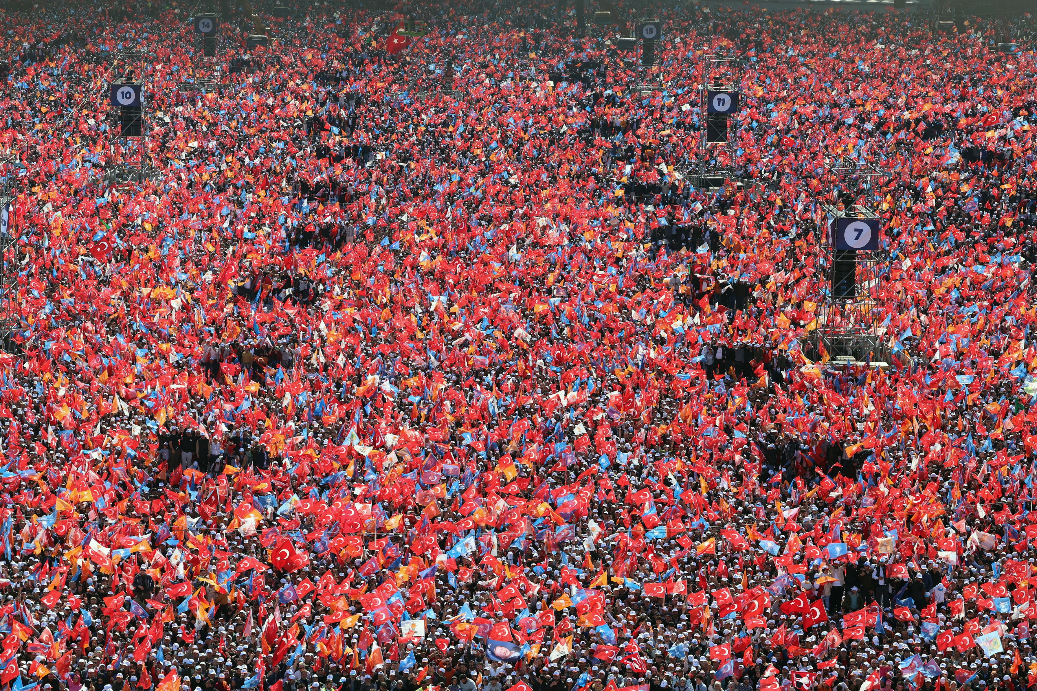 Tayyip Erdogan addresses supporters during a rally in Istanbul on Saturday