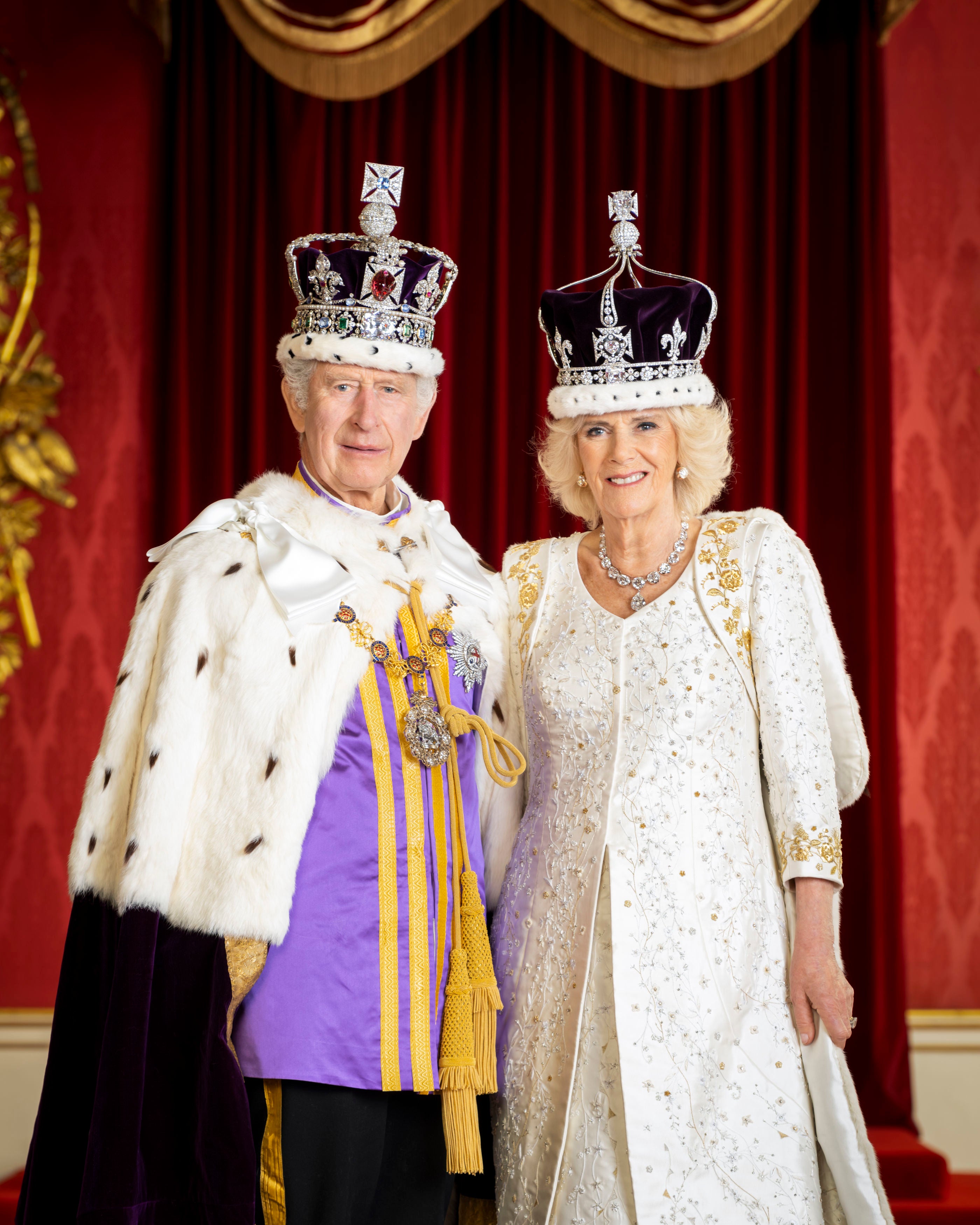 The royal couple in the Throne Room at Buckingham Palace