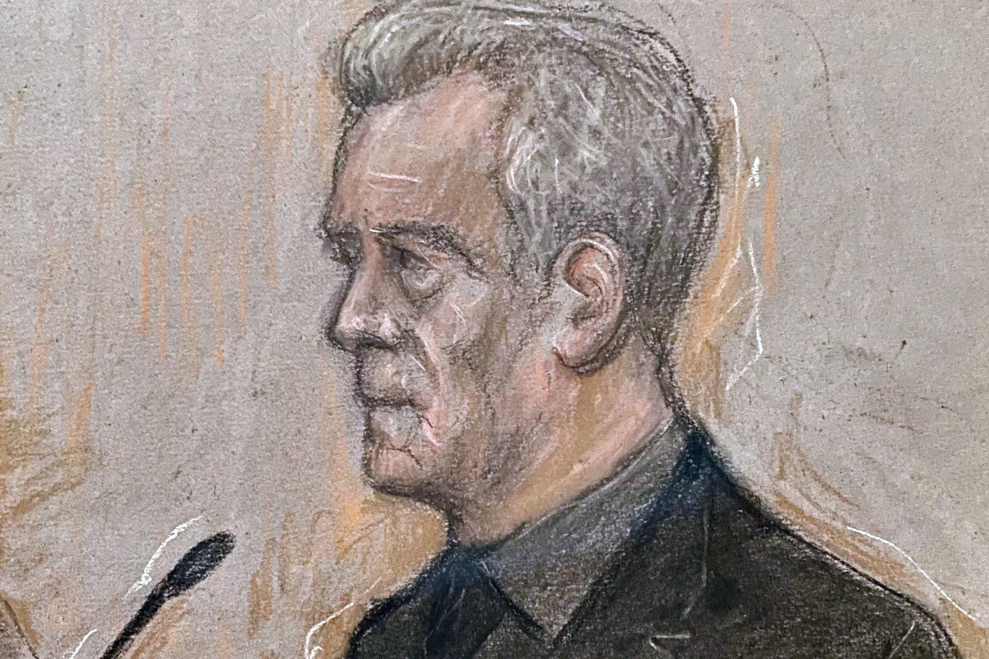 Court sketch of the actor as he took the stand in his trial