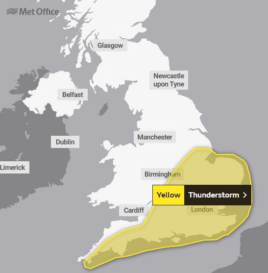 The weather warning is in place until 10pm on Tuesday