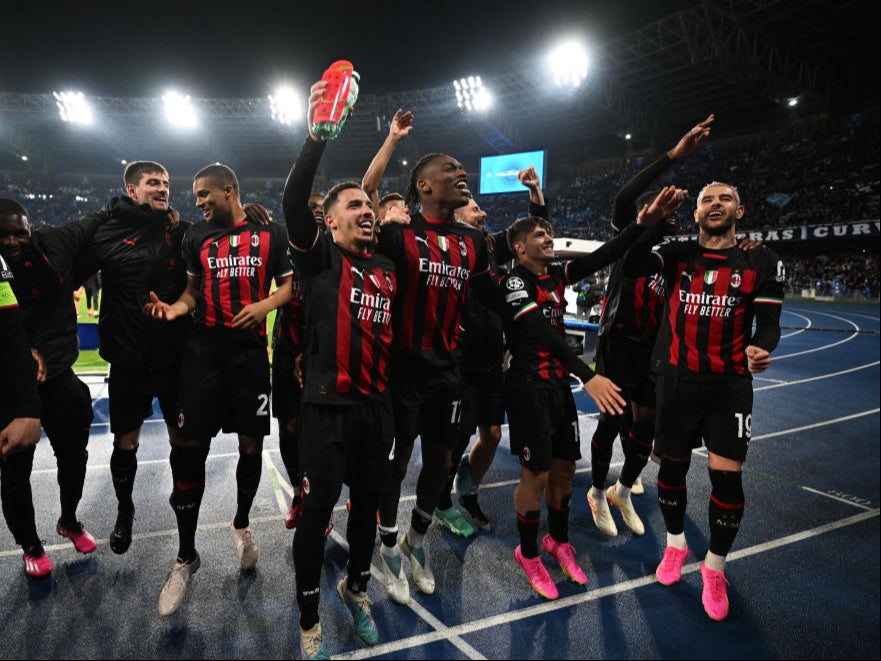 Milan celebrate after knocking out Napoli