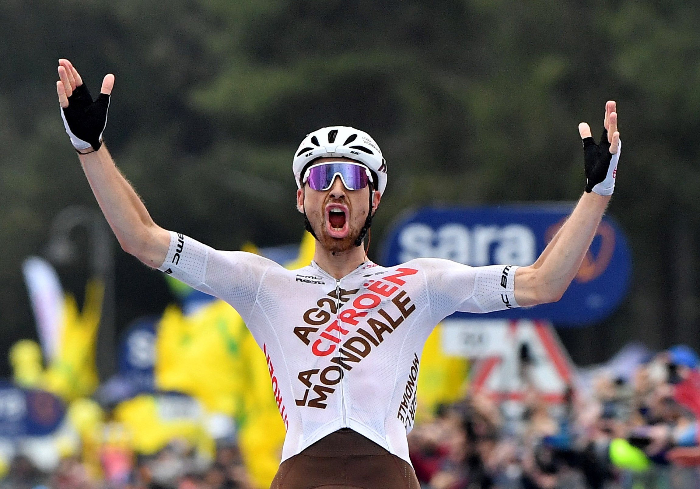 Citroen's Aurelien Paret-Peintre celebrates winning stage 4