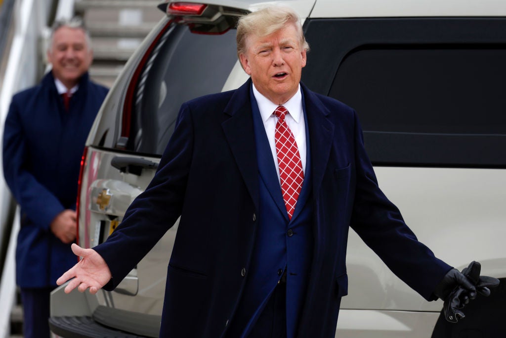 Former president Donald Trump disembarks from his ‘Trump Force One’ plane at Aberdeen Airport in Scotland. He is now facing an investigation into his business assets