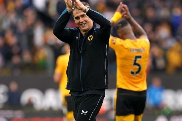 Wolves boss Julen Lopetegui celebrates survival last week (Nick Potts/PA)