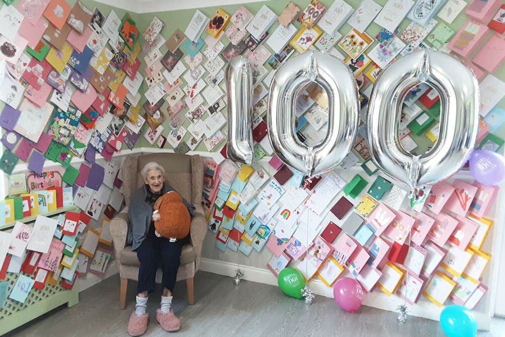 Daphne Hikin, 100, received 345 cards and was serenaded by an Elvis Presley tribute act for her momentous birthday (Woodstock Residential Care Centre/PA)