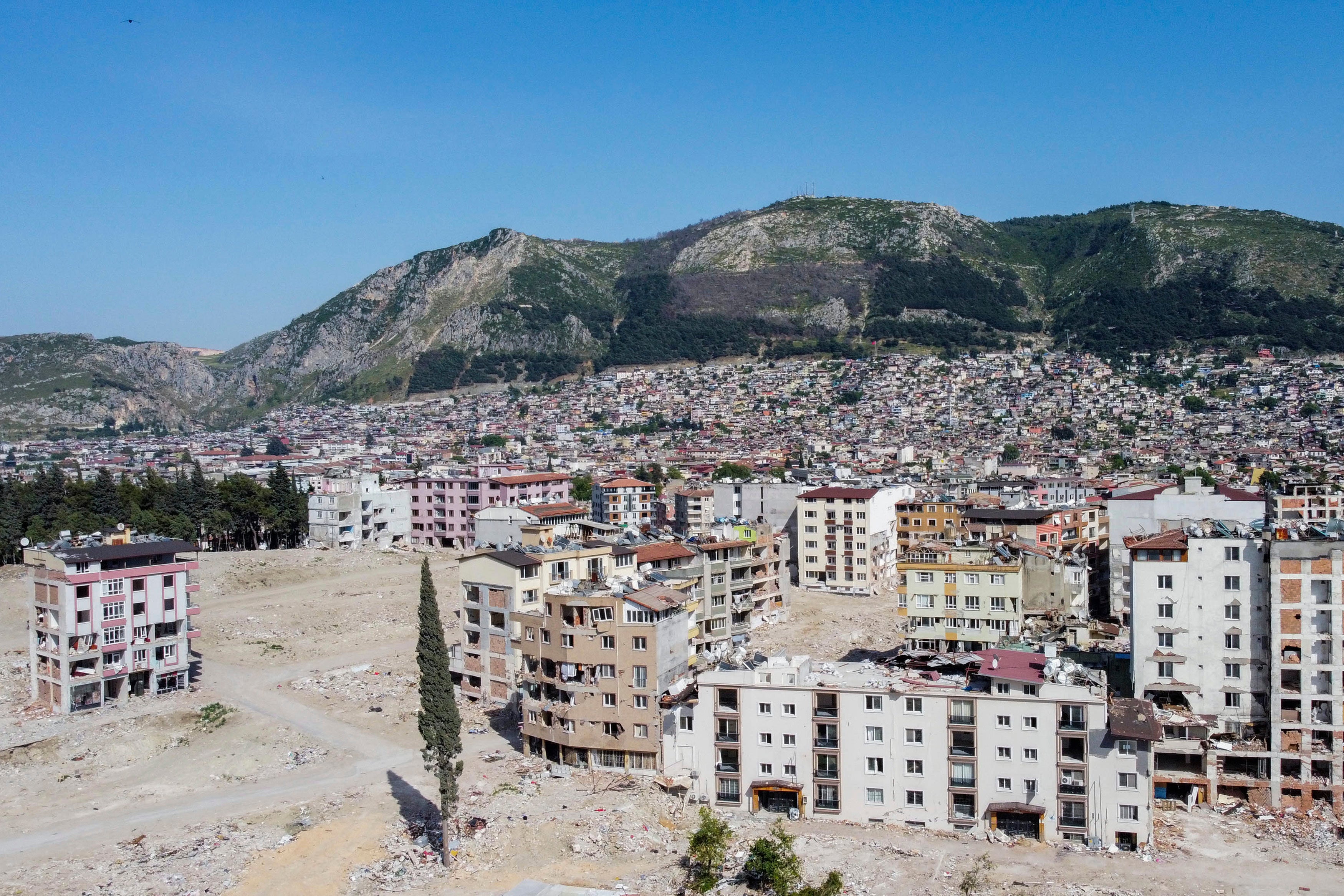 A general view of destroyed or severally damaged buildings after a powerful earthquake in Antakya