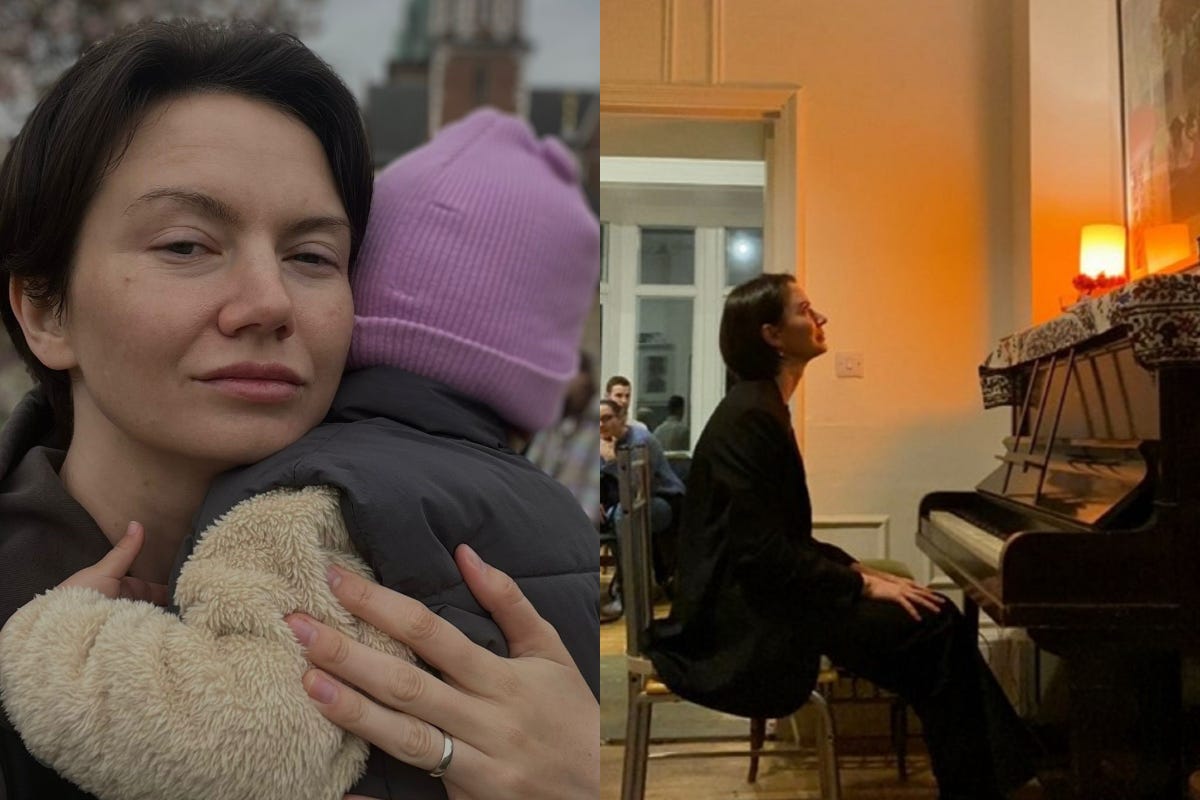 Daria Golovchenko with her daughter Sophia and playing at a concert in Sheffield (Daria Golovchenko/PA)