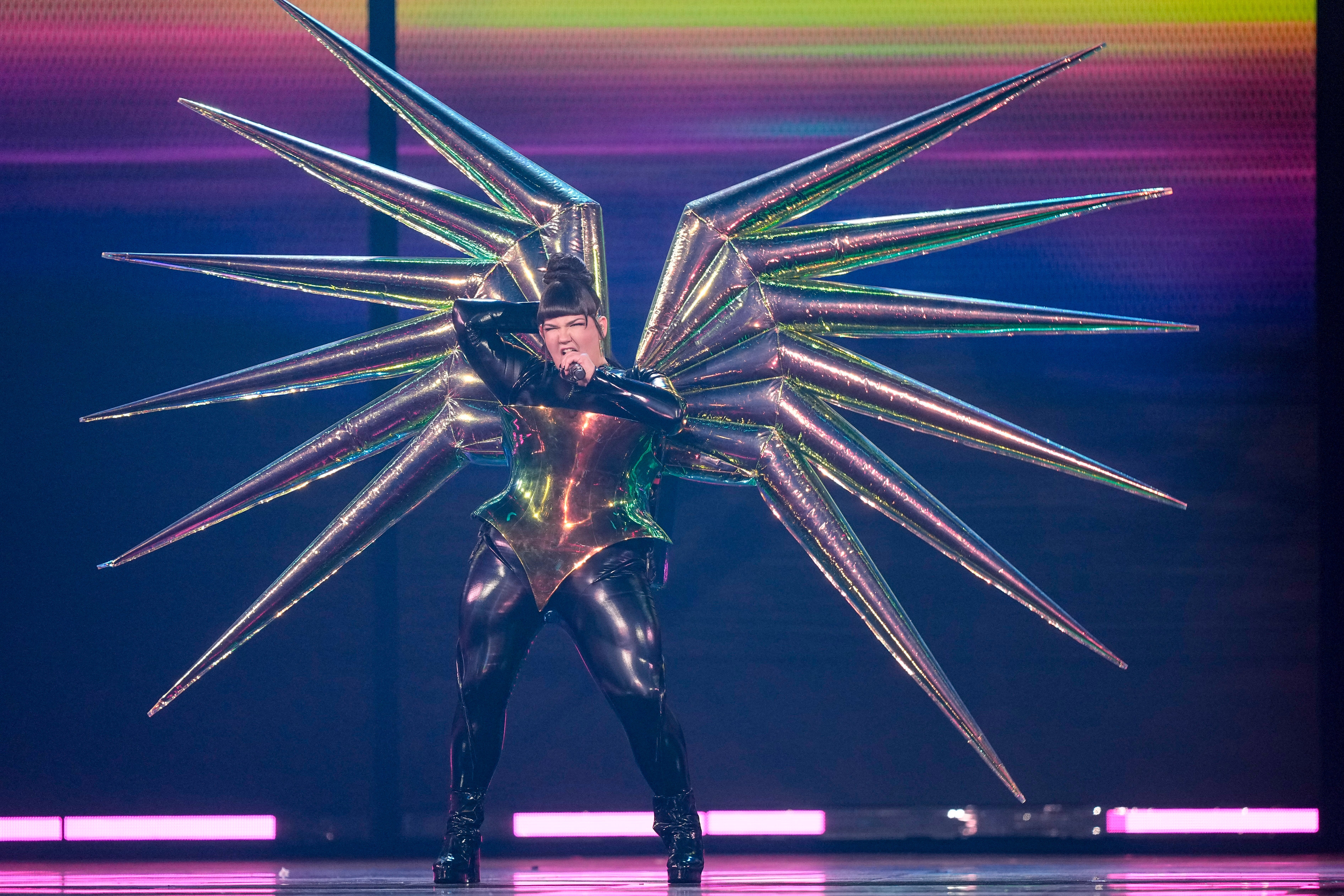 Former champion Netta performing at the Eurovision Song Contest in Liverpool, England, in 2023