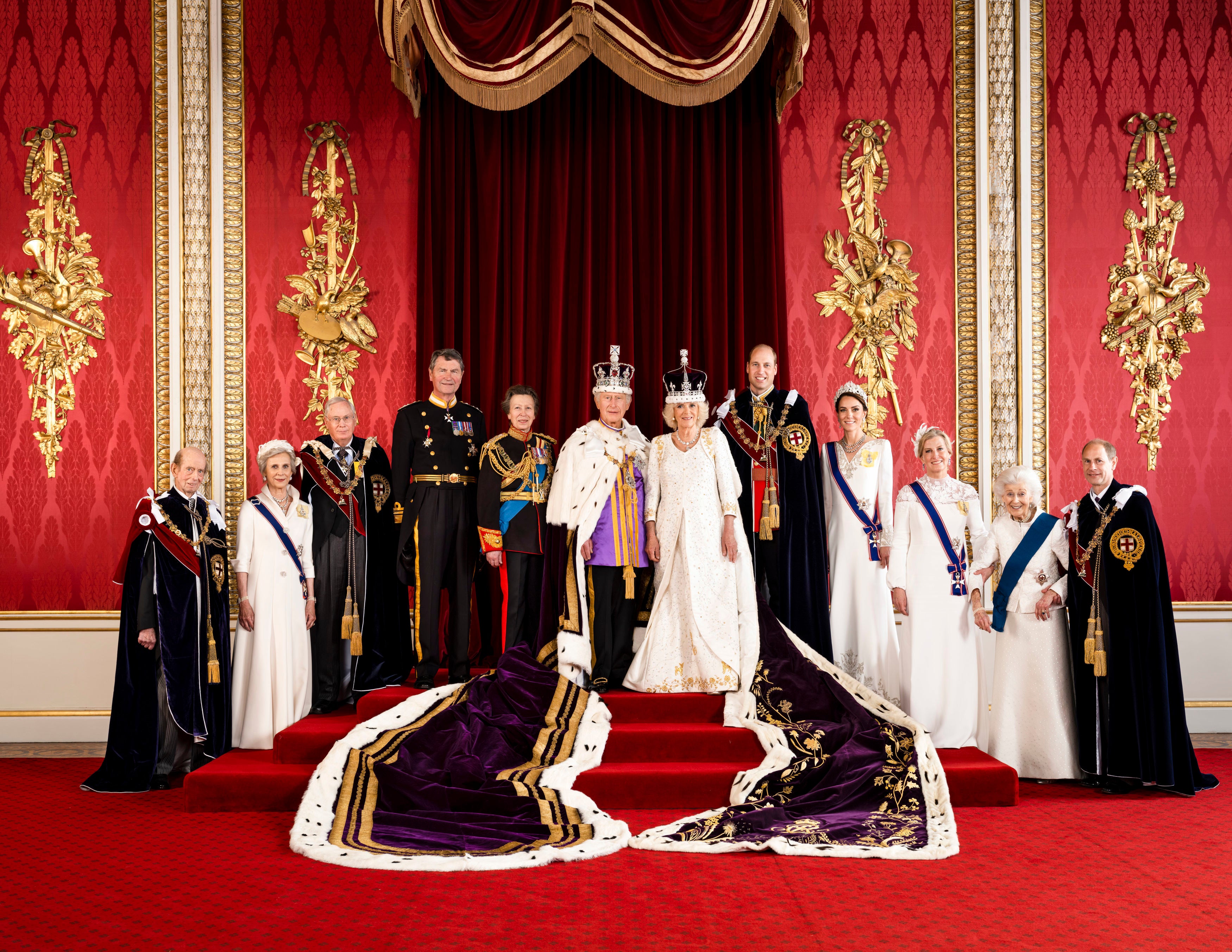 An official portrait from the coronation, taken in the State Rooms at Buckingham Palace following the service on 6 May 2023