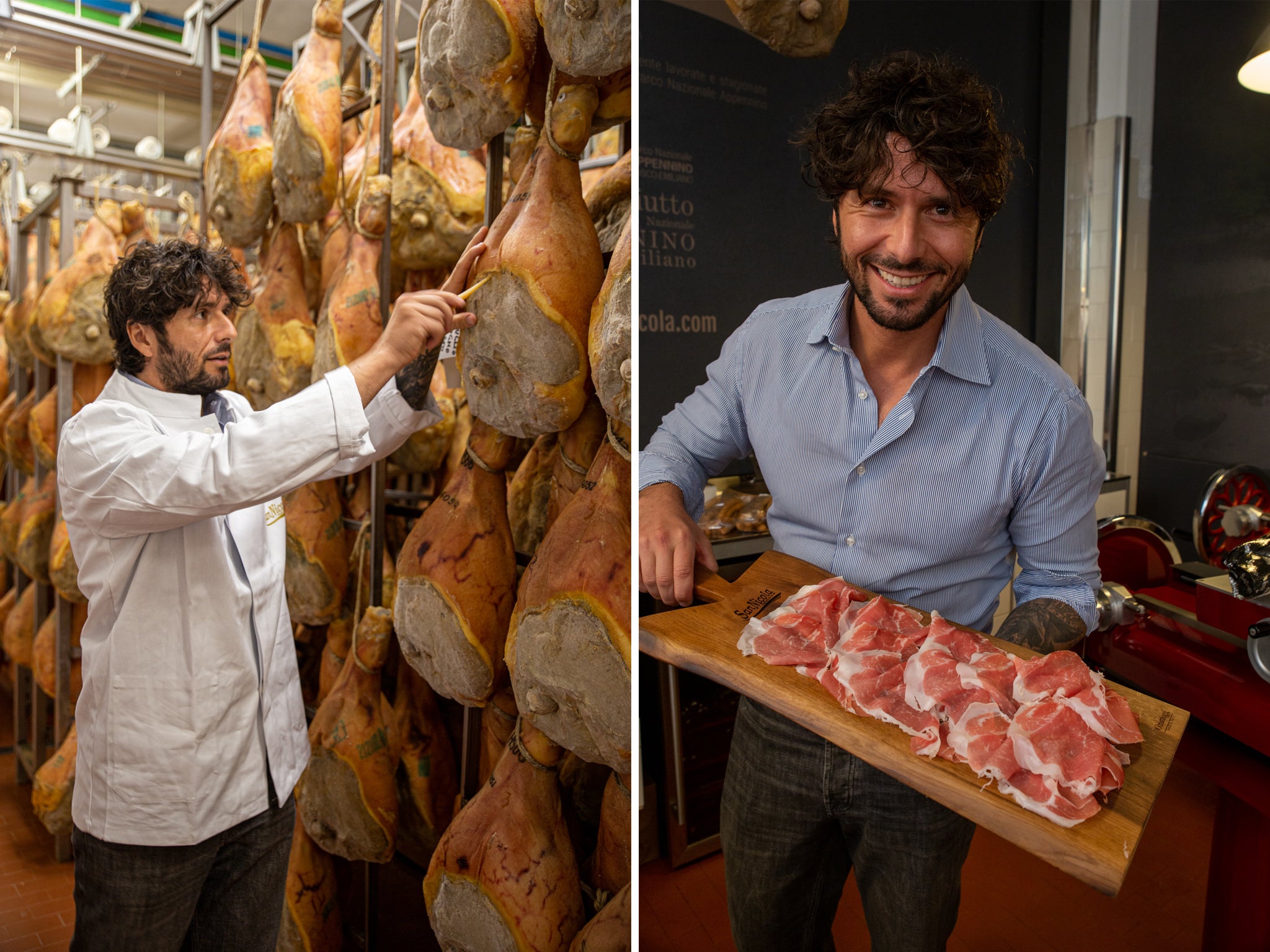 Mattia Zambroni uses a horse bone needle to test Prosciutto hams