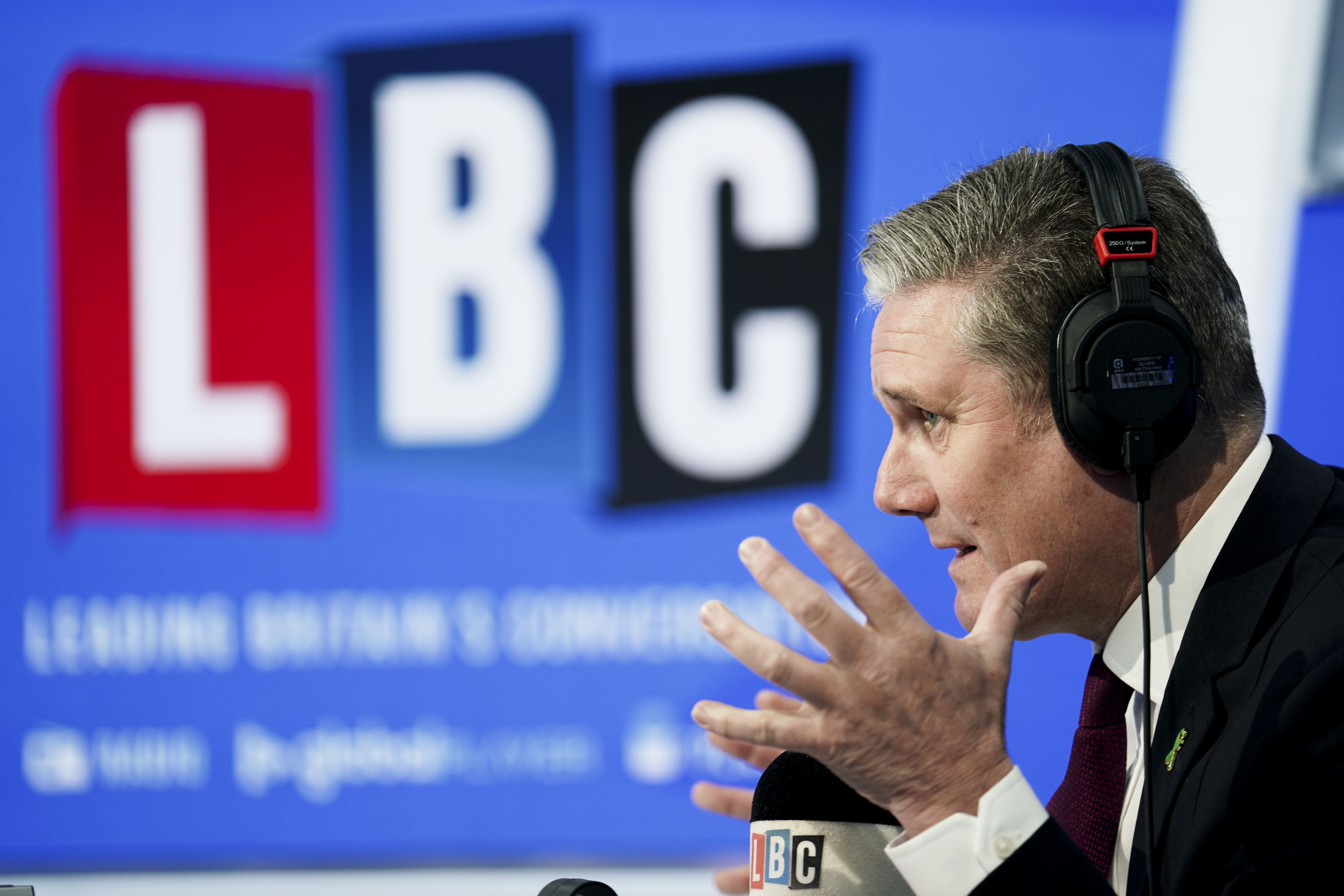 Sir Keir Starmer takes part in Call Keir, his regular phone-in on LBC’s Nick Ferrari at Breakfast show (Jordan Pettitt/PA)