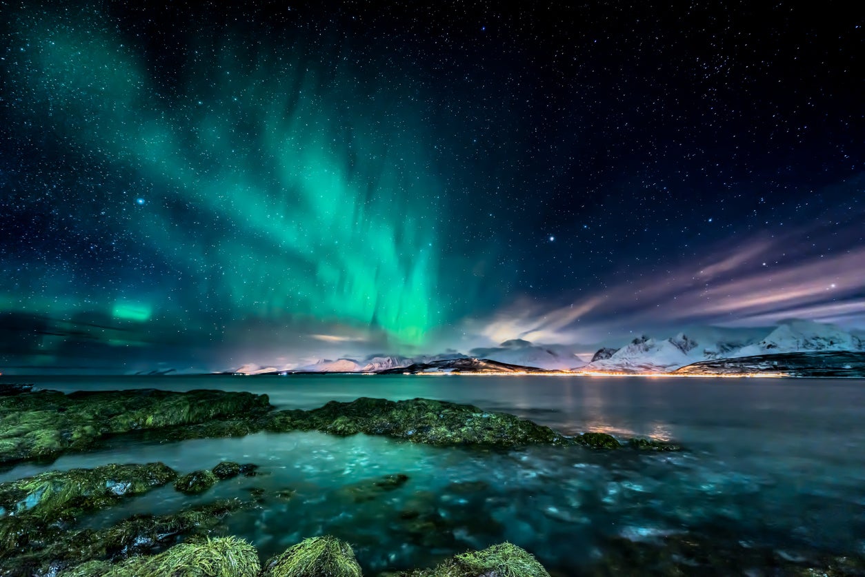 A view of the Northern Lights from the Norwegian coast