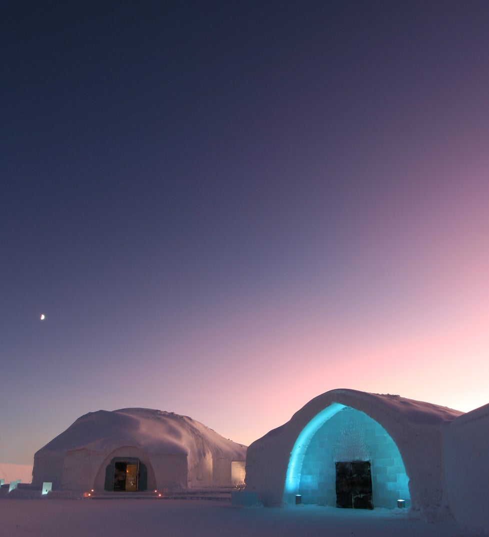 The entrance to the Ice Hotel in Jukkasjarvi, Sweden