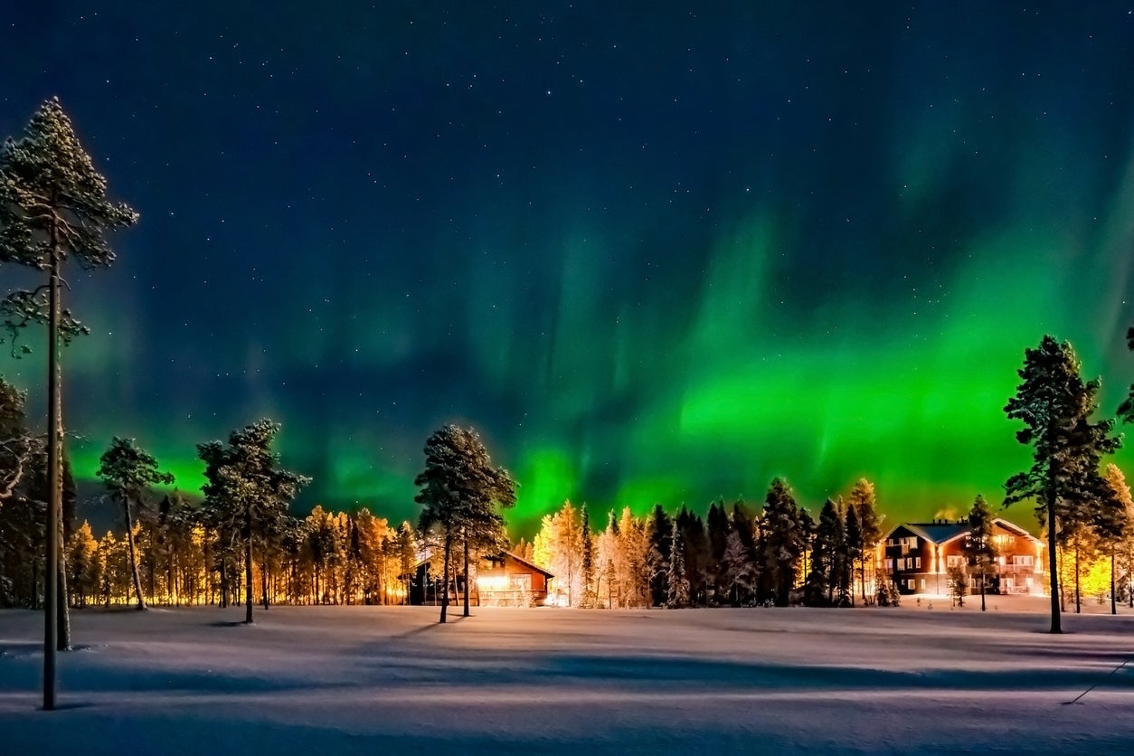 Lights over a forest near Levi in Finnish Lapland