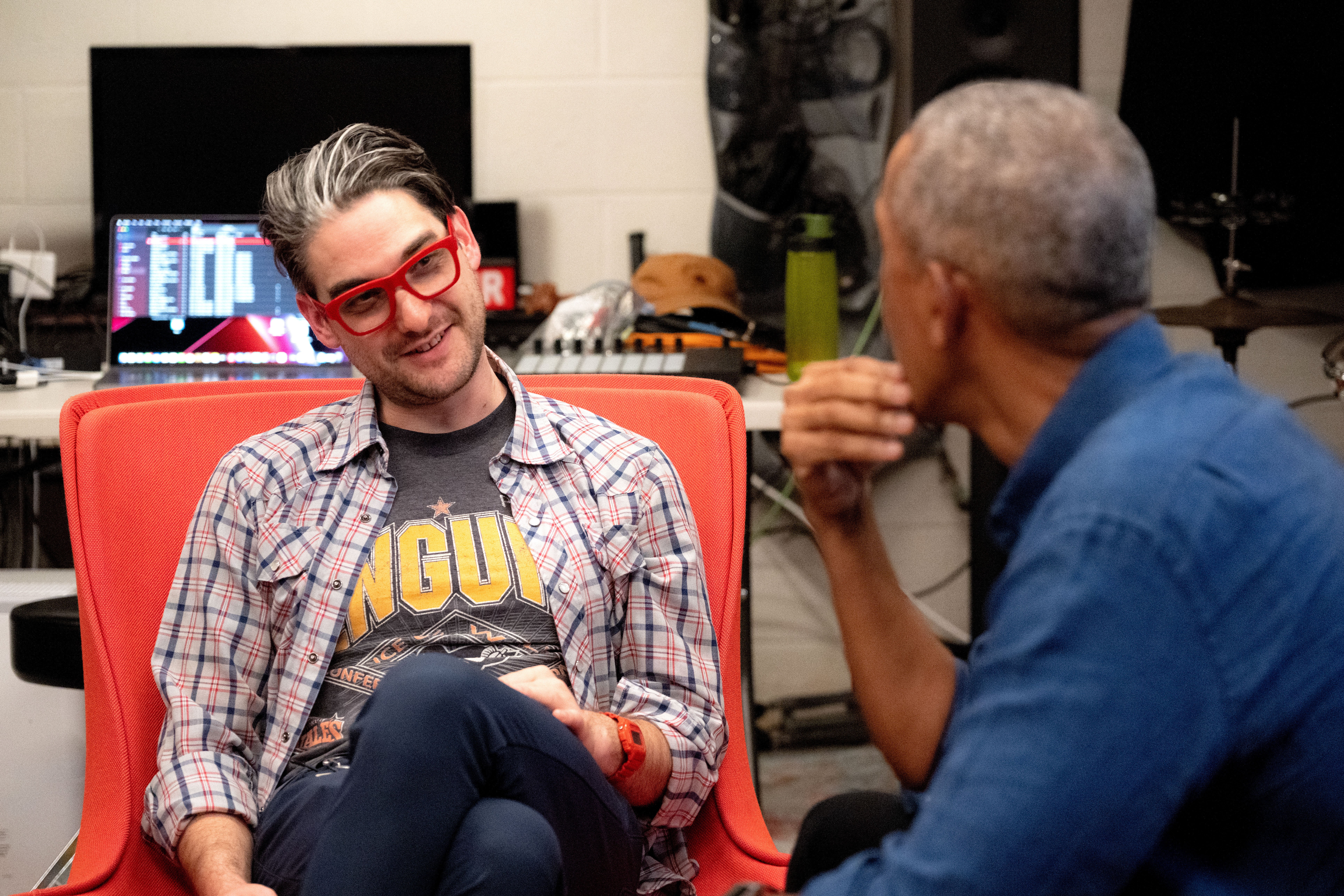 Barack Obama sits down with Luke Starcher, a data manager at Aurora Innovation in Pittsburgh